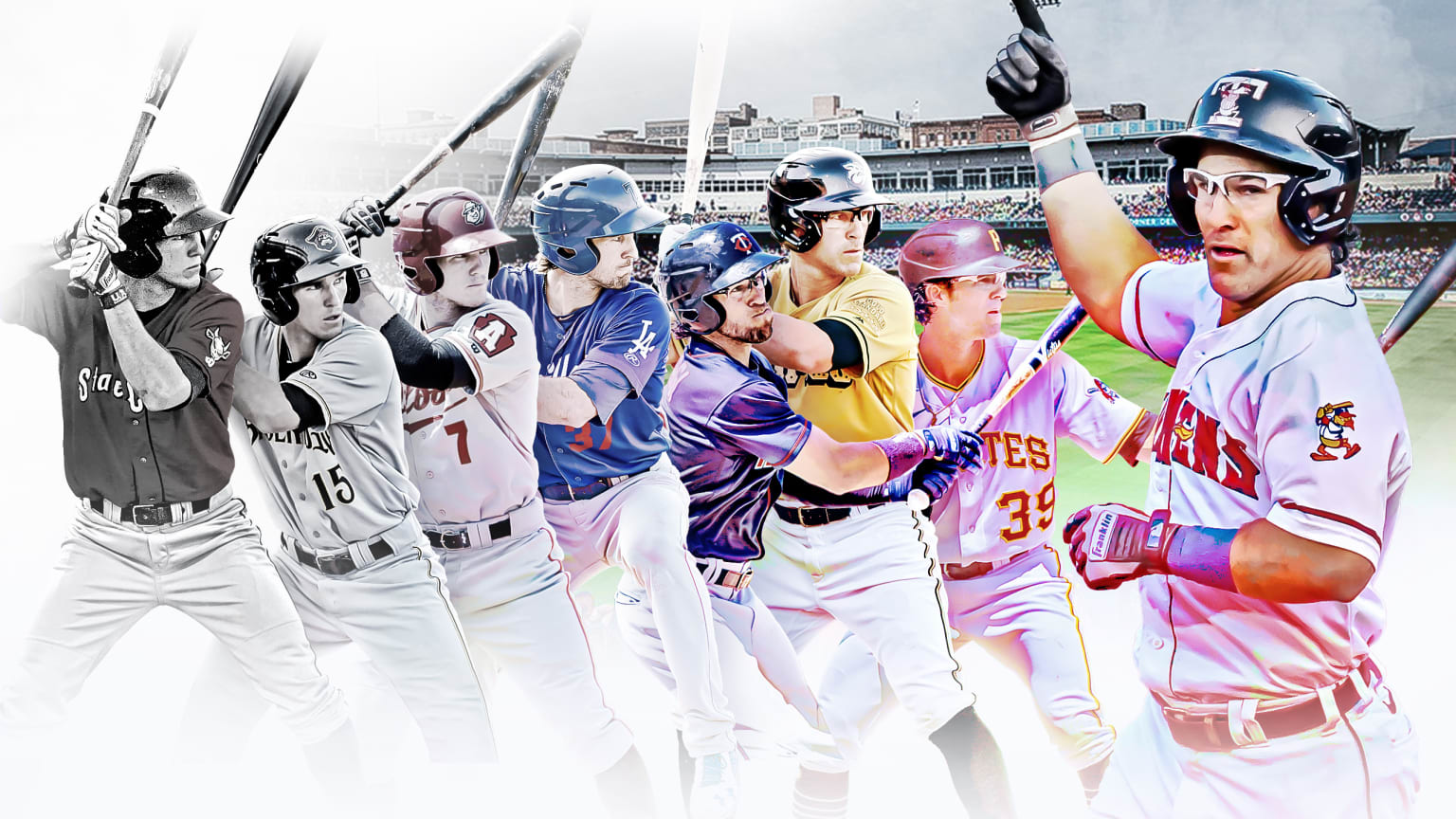 Images of Drew Maggi in eight different uniforms