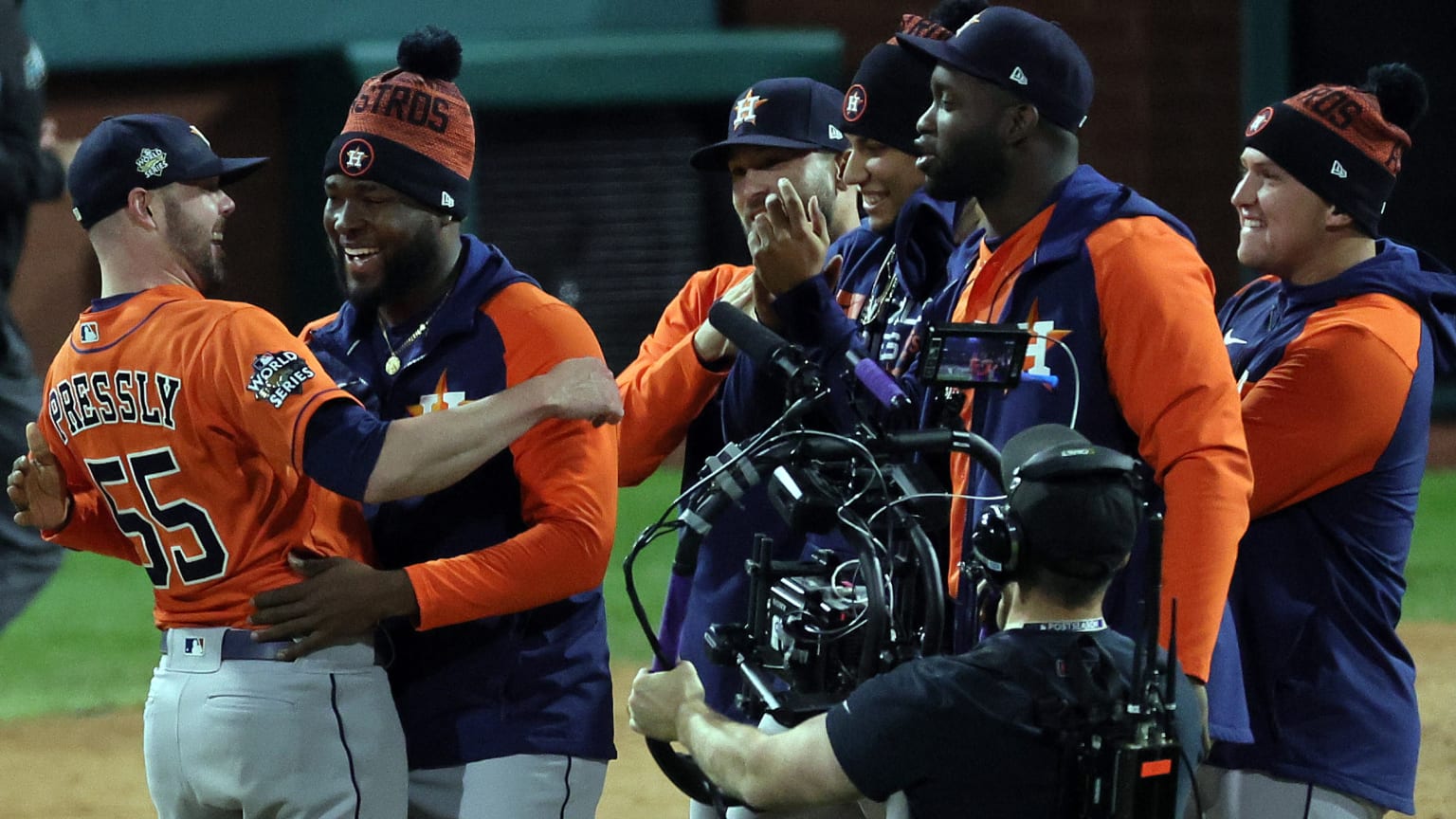 Astros celebrate after the game