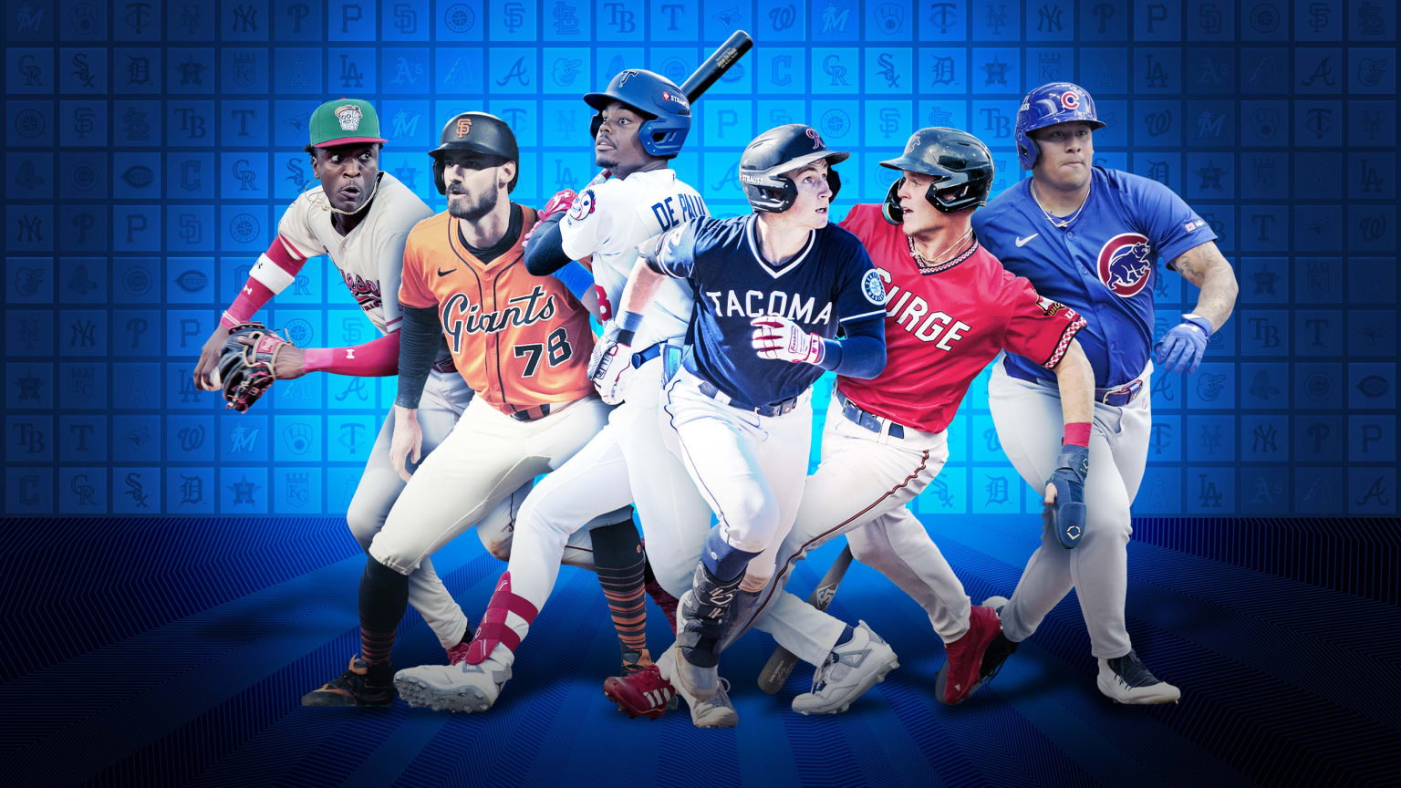 Prospects Sebastian Walcott (Rangers), Bryce Eldridge (Giants), Josue De Paula (Dodgers), Colt Emerson (Mariners), Walker Jenkins (Twins) and Moisés Ballesteros (Cubs)