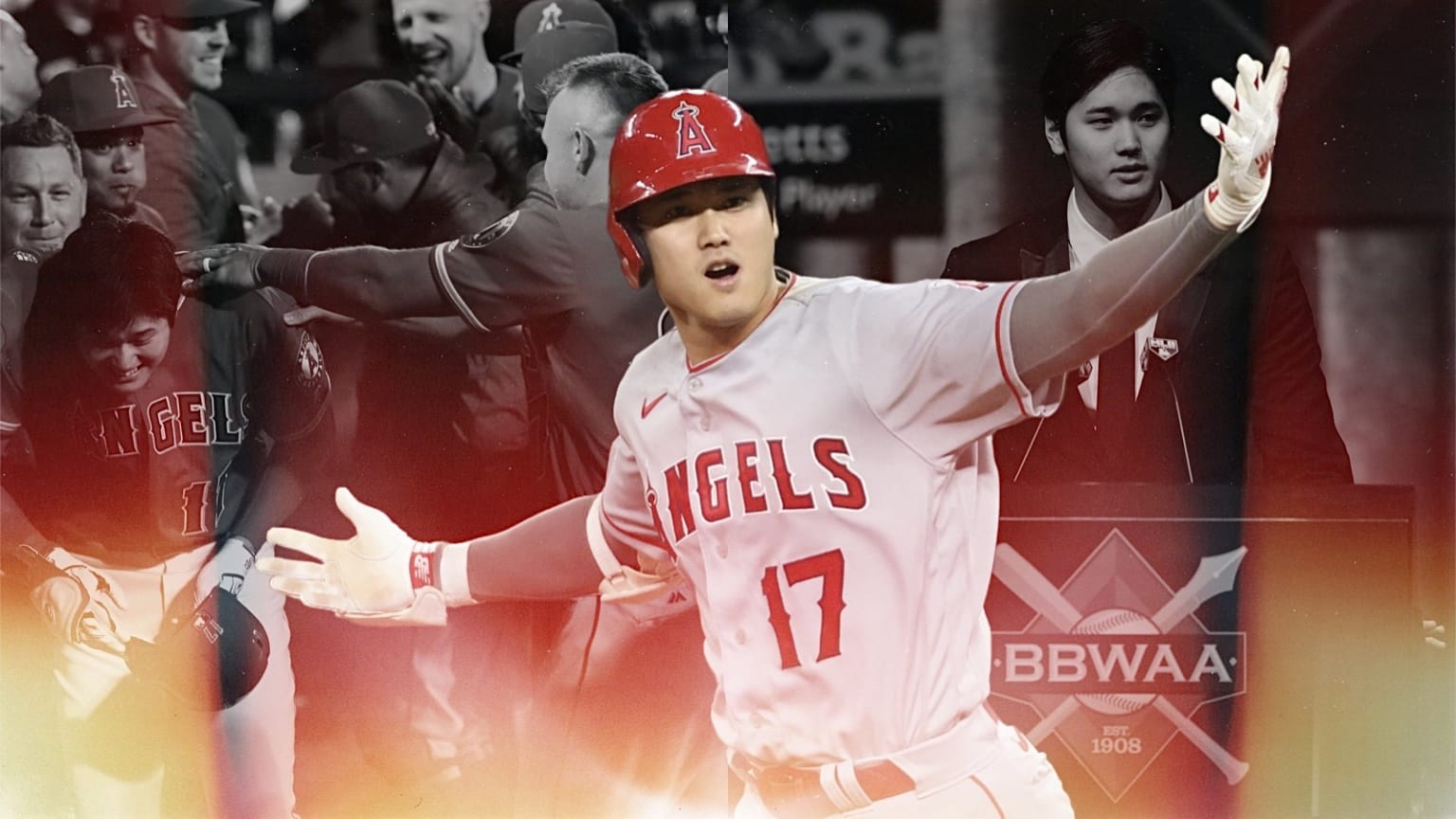 A photo collage shows three different images of Shohei Ohtani