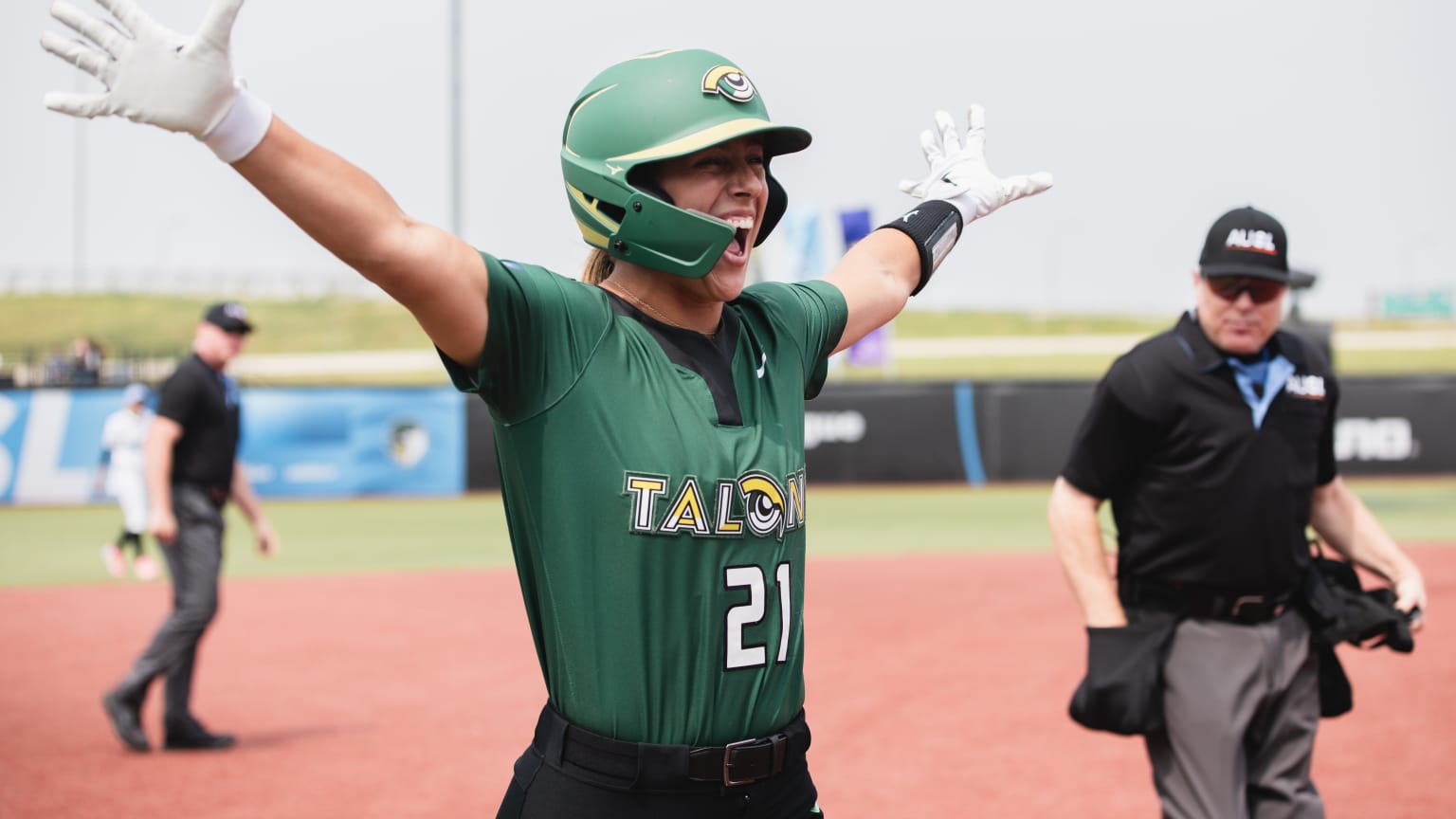 Sierra Sacco celebrates after hitting the first homer in AUSL history