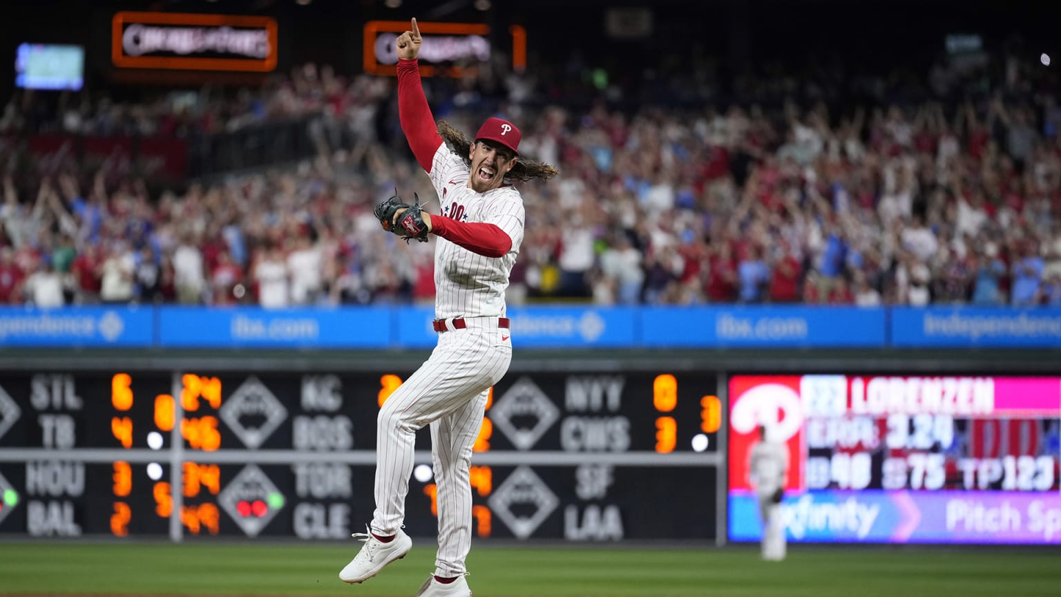 Michael Lorenzen celebrates his no-hitter