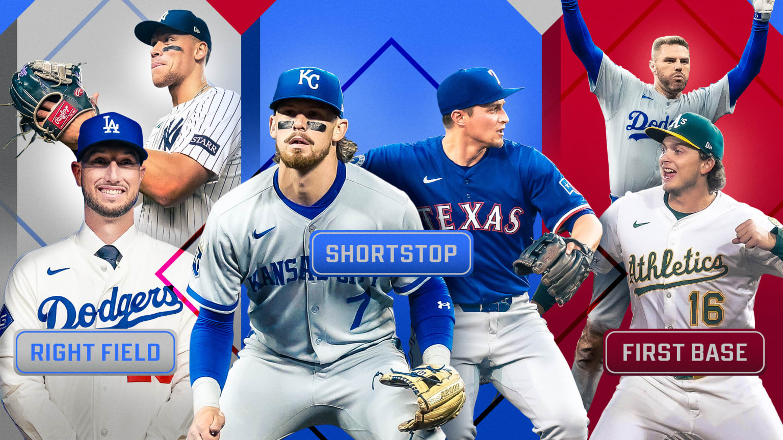 Kyle Tucker, Aaron Judge, Bobby Witt Jr., Corey Seager, Freddie Freeman and Nick Kurtz