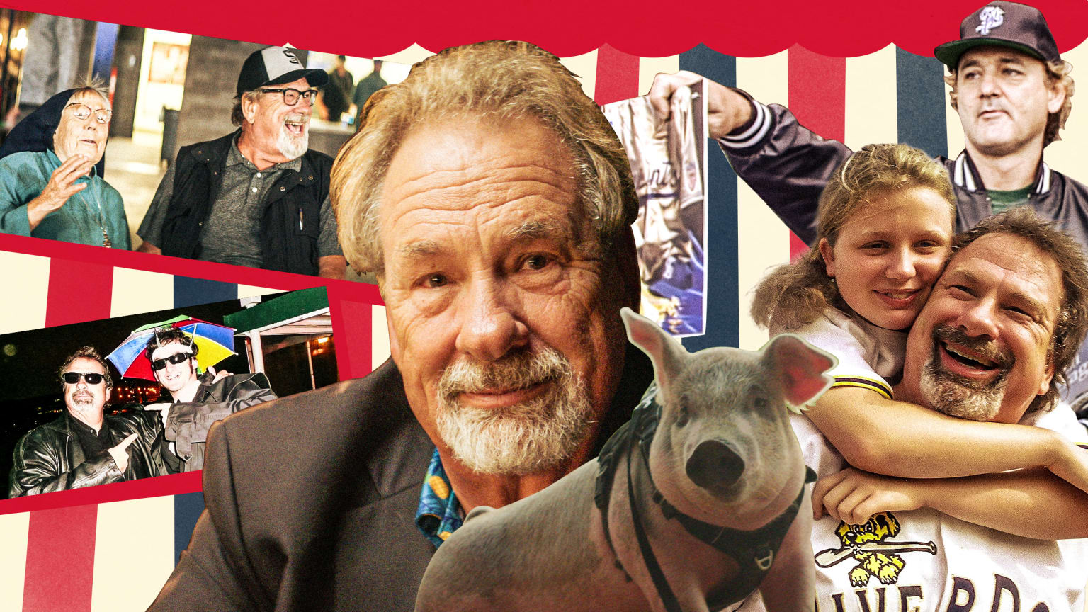 A montage of photos of Mike Veeck
