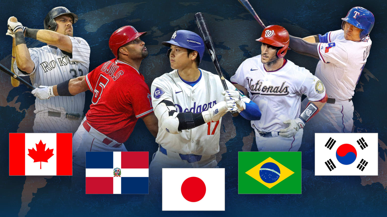 Larry Walker, Albert Pujols, Shohei Ohtani, Yan Gomes and Shin-Soo Choo lead their countries in MLB home runs