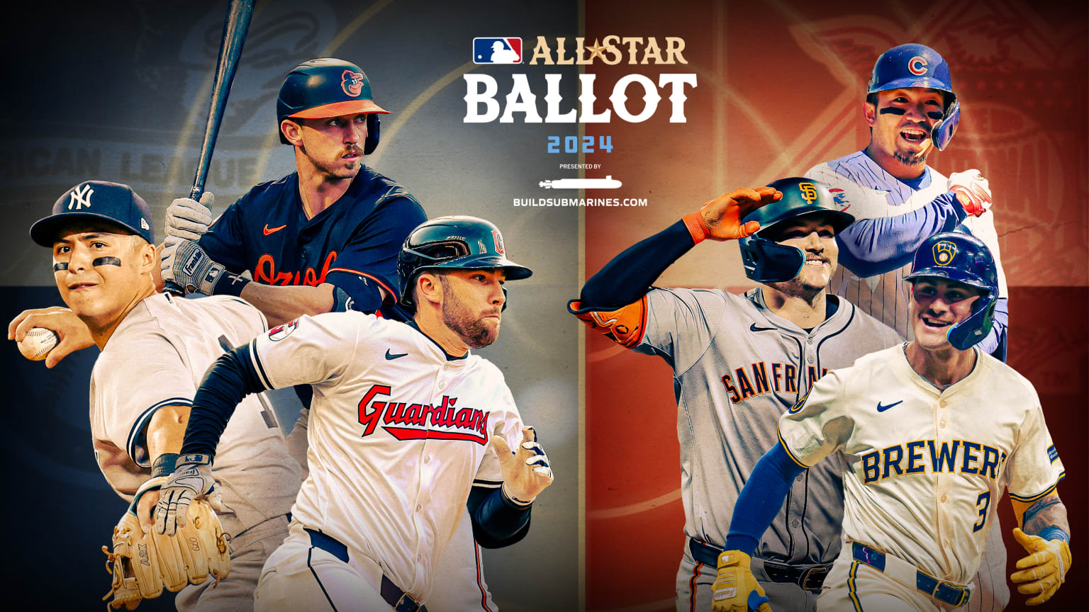 A photo illustration of six players having All-Star-worthy seasons, with the All-Star Ballot logo 