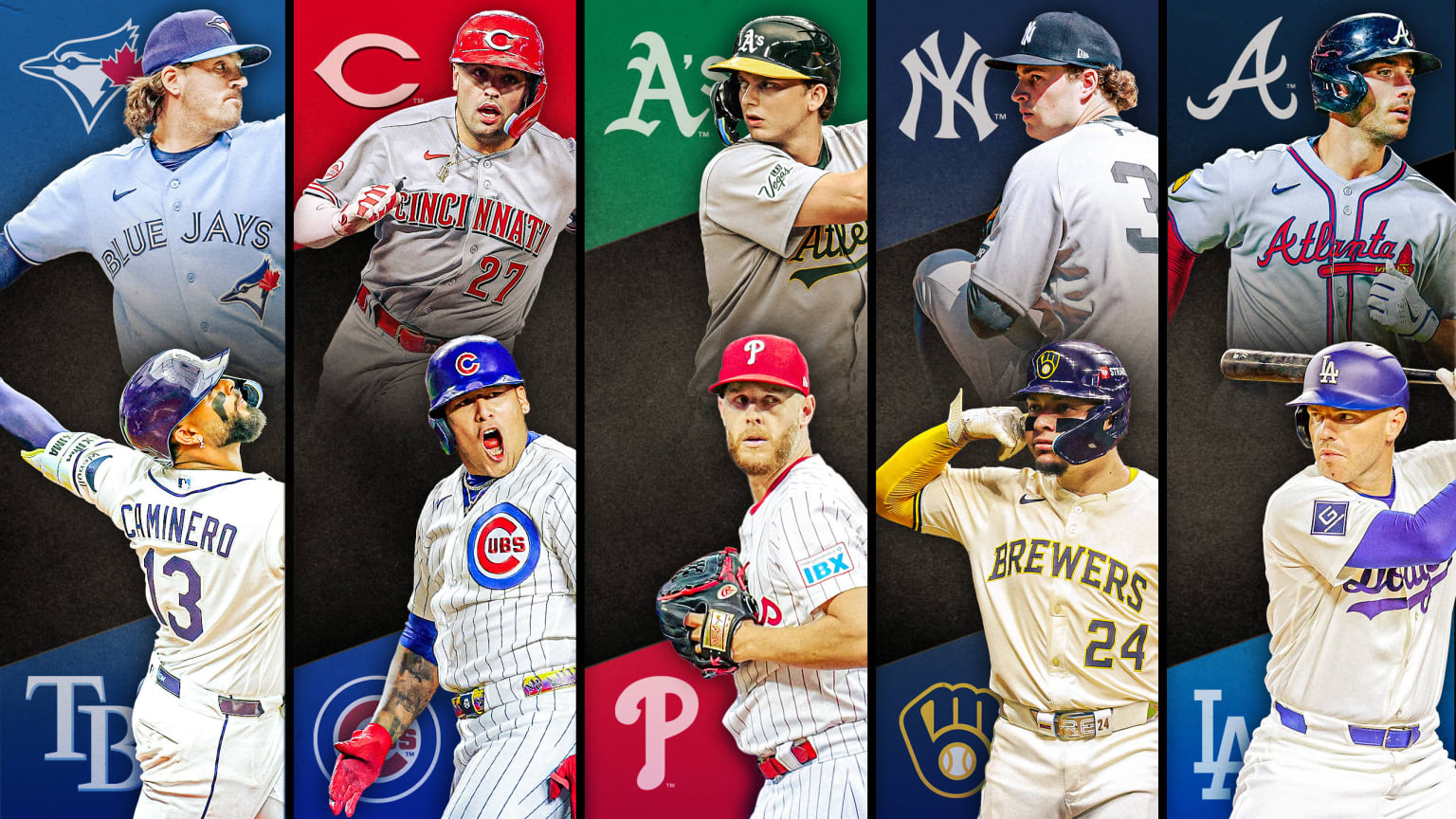 A designed image with 10 players and their team logos to depict five series to watch