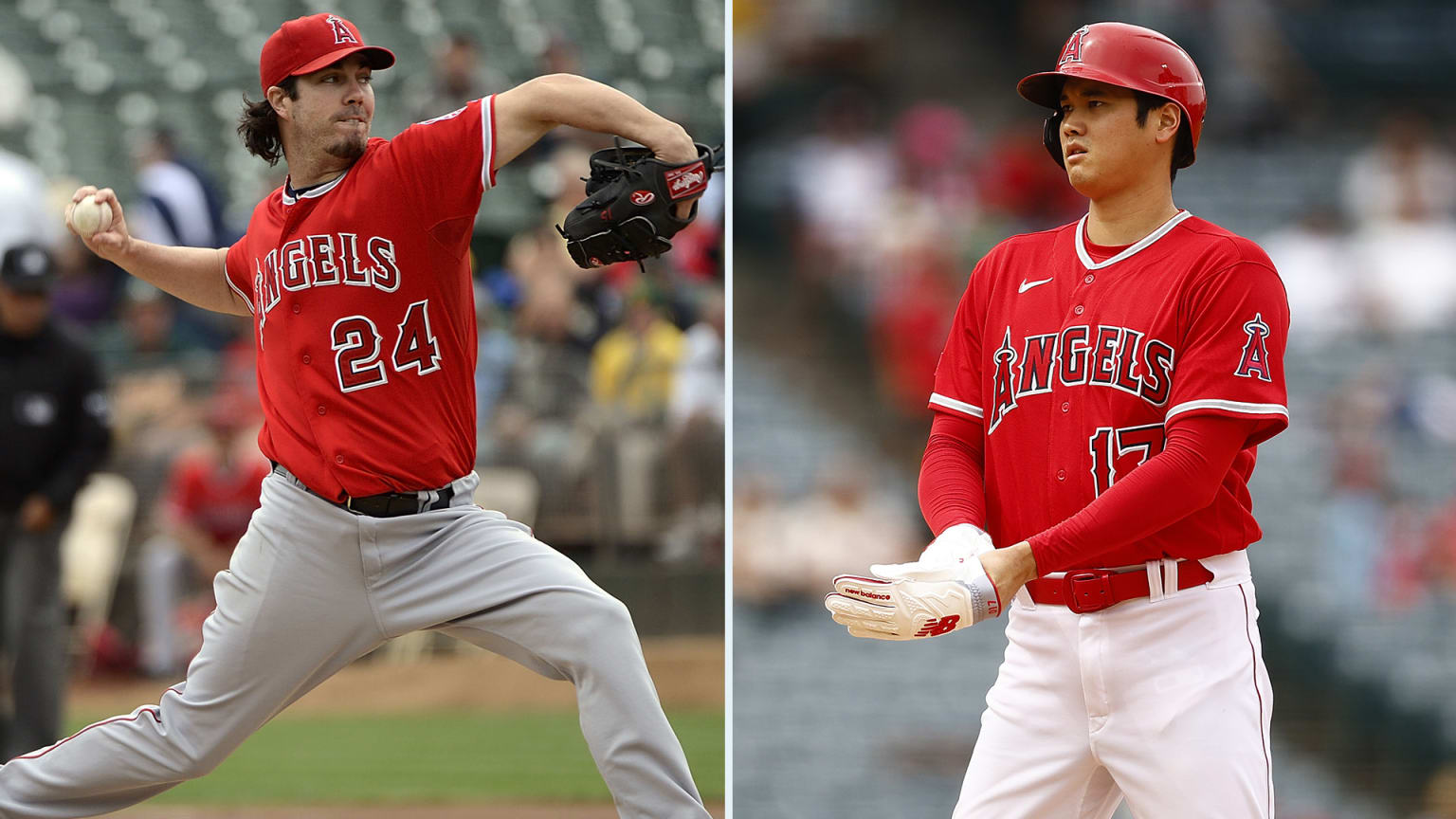 Images of Dan Haren and Shohei Ohtani in Angels uniforms 