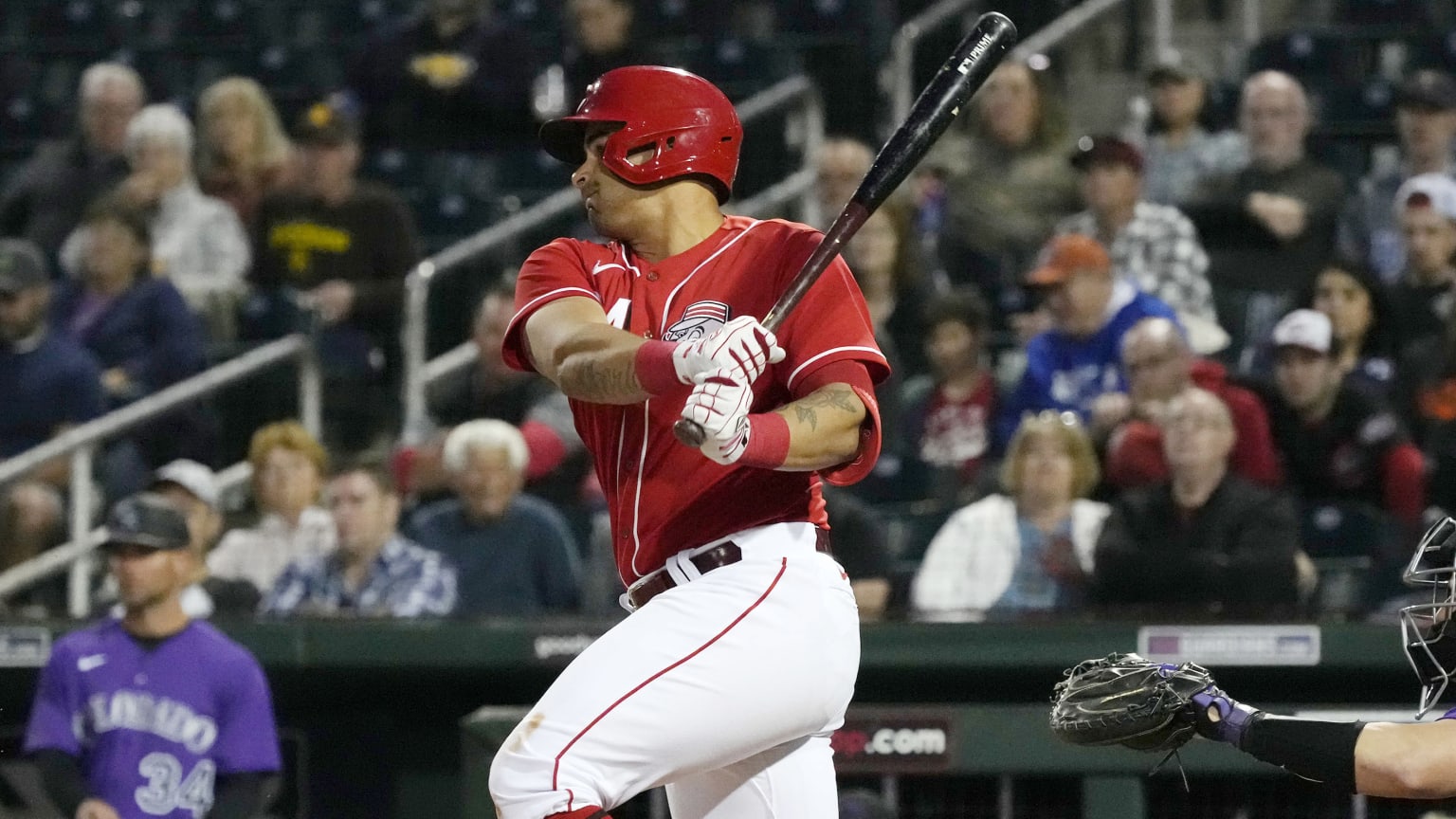 Christian Encarnacion-Strand follows through on a swing