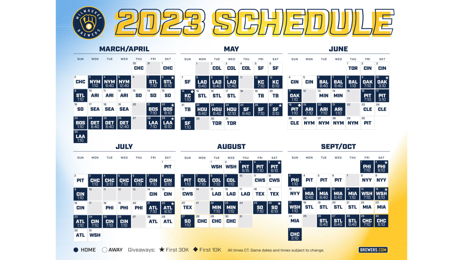 Printable Schedule | Milwaukee Brewers