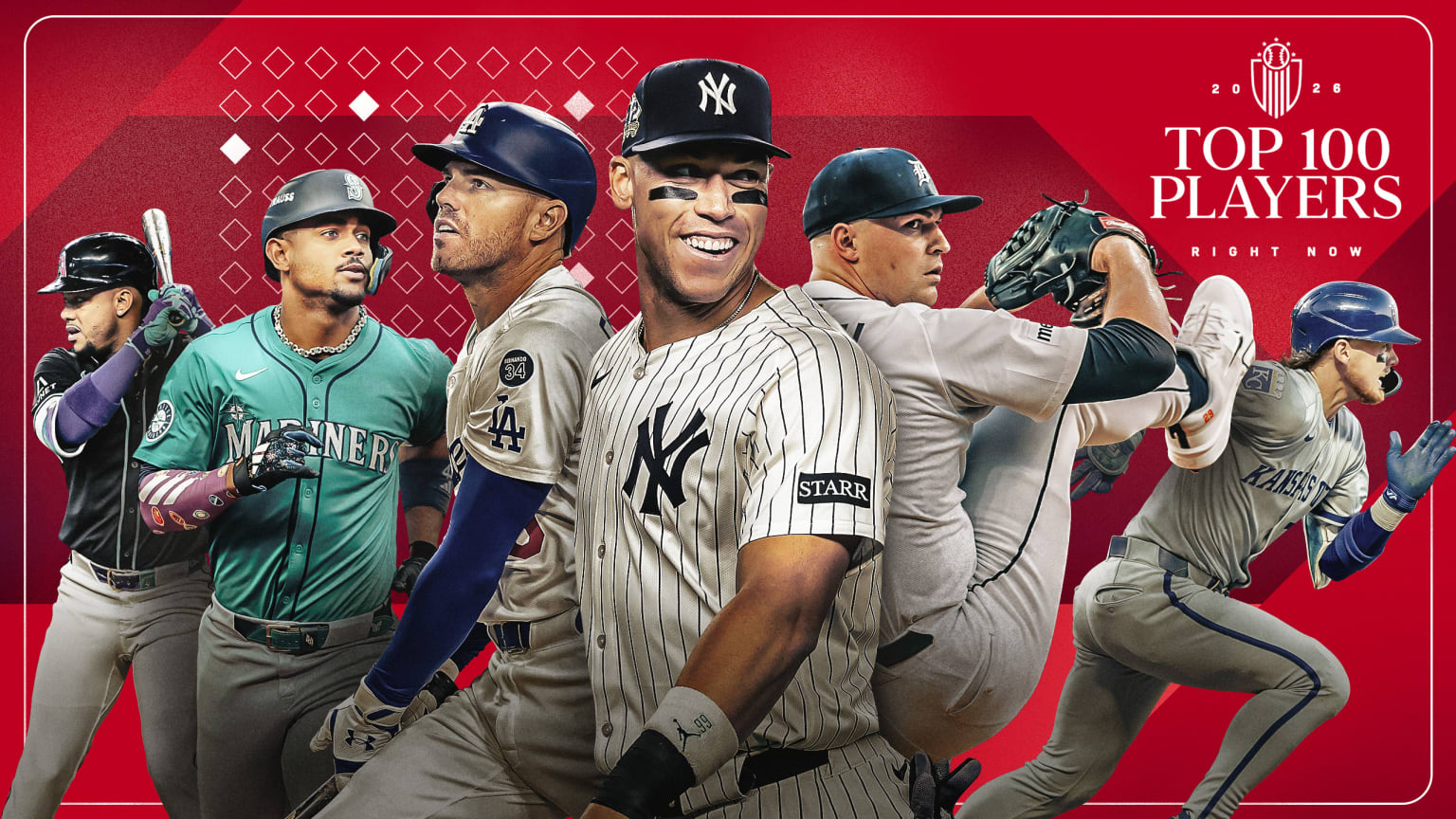 Ketel Marte, Julio Rodríguez, Freddie Freeman, Aaron Judge, Tarik Skubal and Bobby Witt Jr.