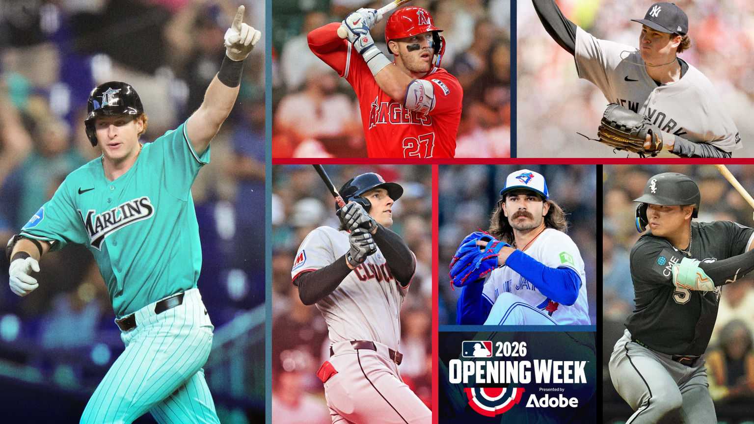 Owen Caissie, Mike Trout, Cam Schlittler, Chase DeLauter, Dylan Cease and Munetaka Murakami