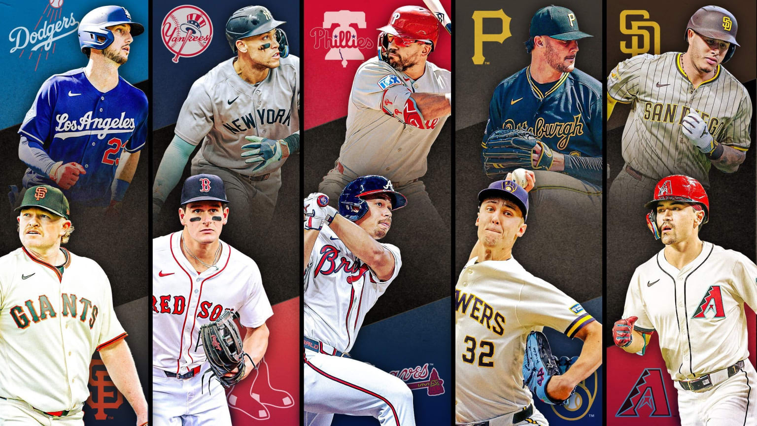 Images of 10 players with their team logos behind them, representing 5 series to watch this week