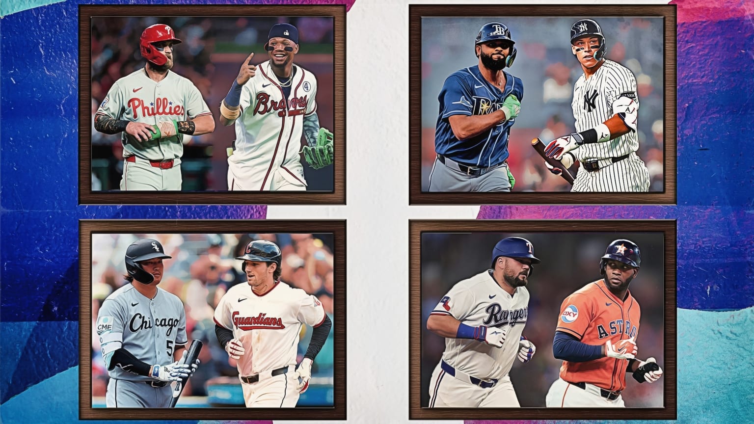 Bryce Harper, Ronald Acuña Jr., Junior Caminero, Aaron Judge, Munetaka Murakami, Chase DeLauter, Jake Burger and Yordan Alvarez