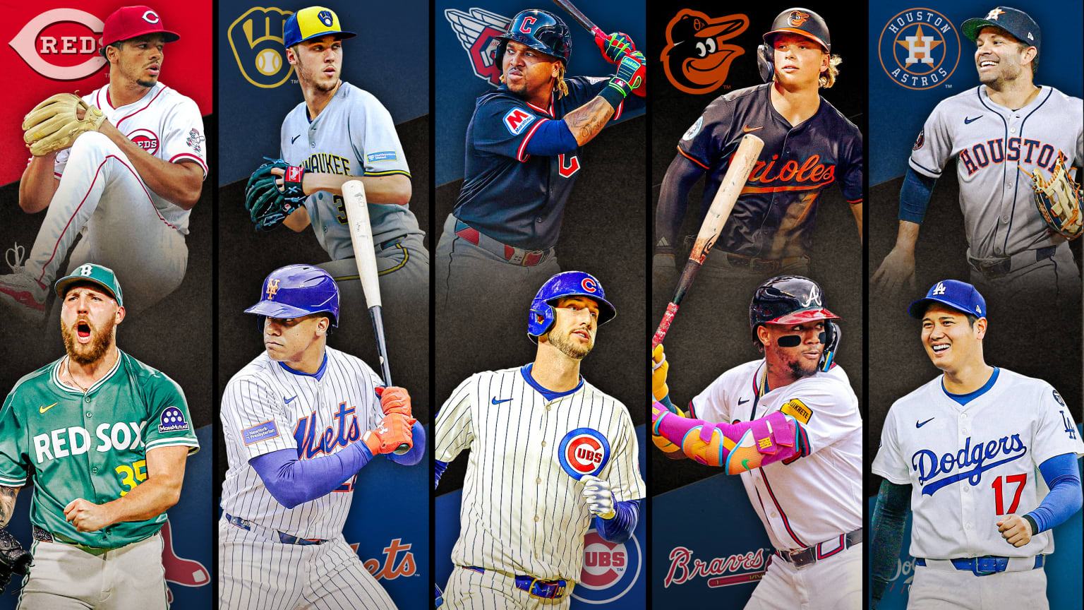 Images of 10 players with their team logos behind them, representing 5 series to watch this week