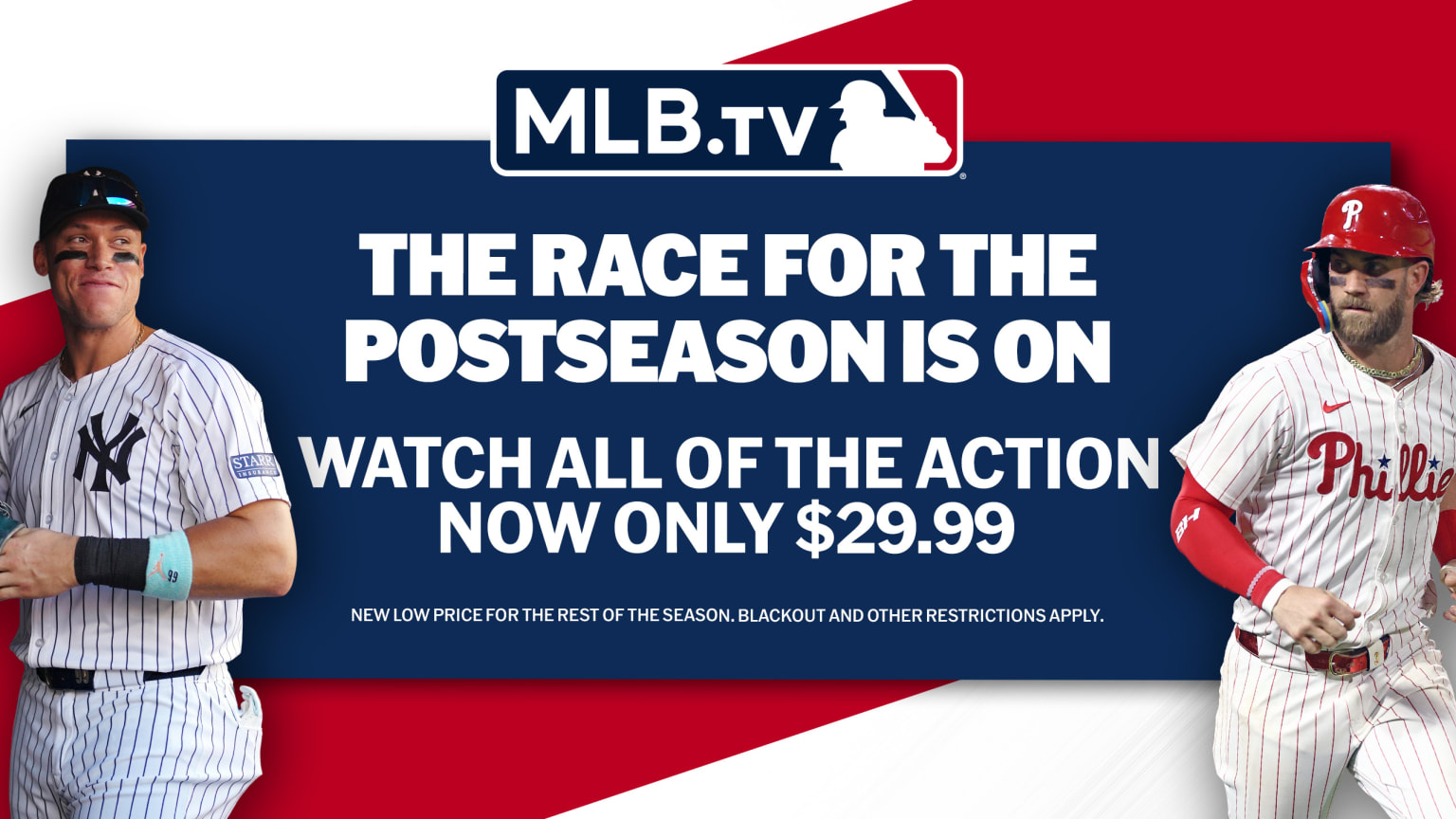 The race for the postseason is on MLB.TV, now only $29.99