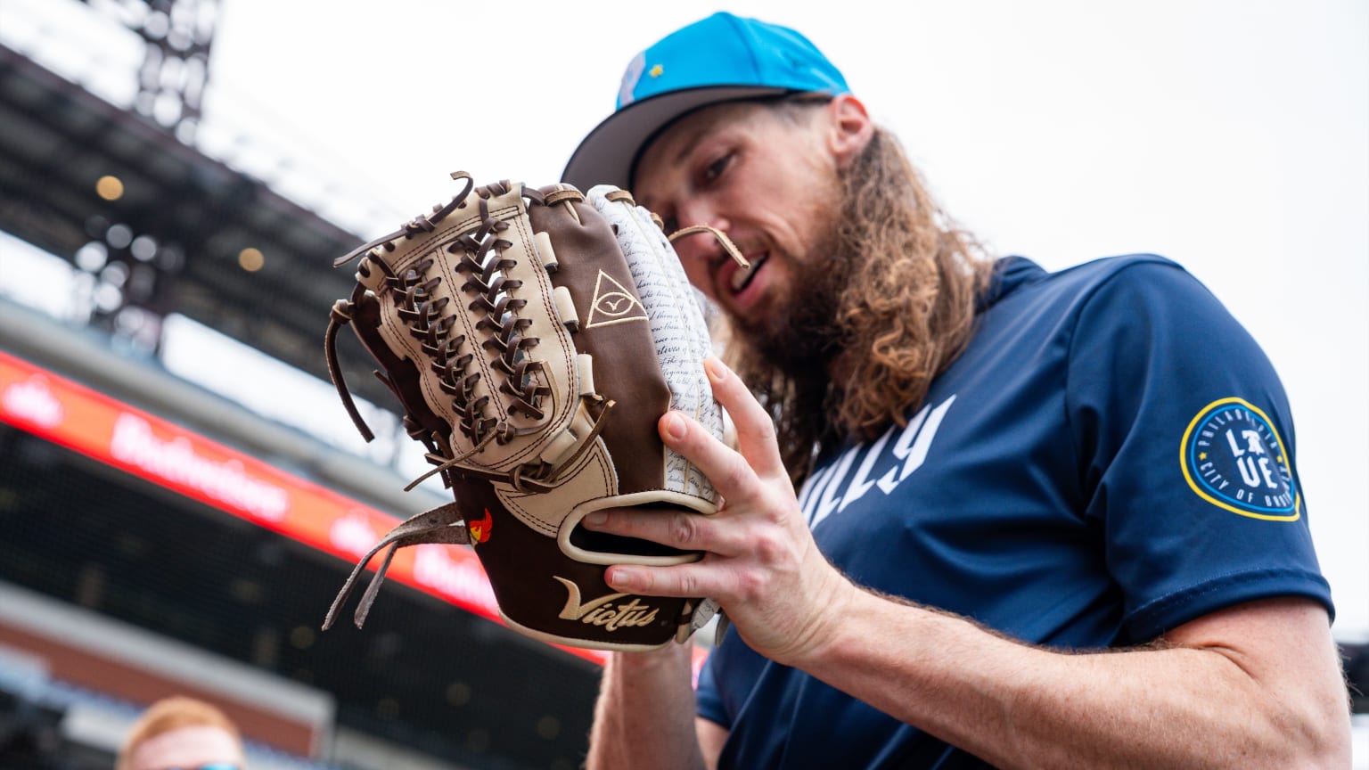 Phillies pitcher Matt Strahm with his ''National Treasure'' glove