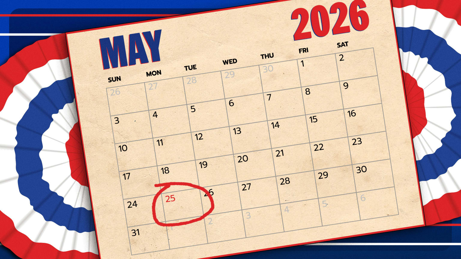 A May calendar with Memorial Day circled