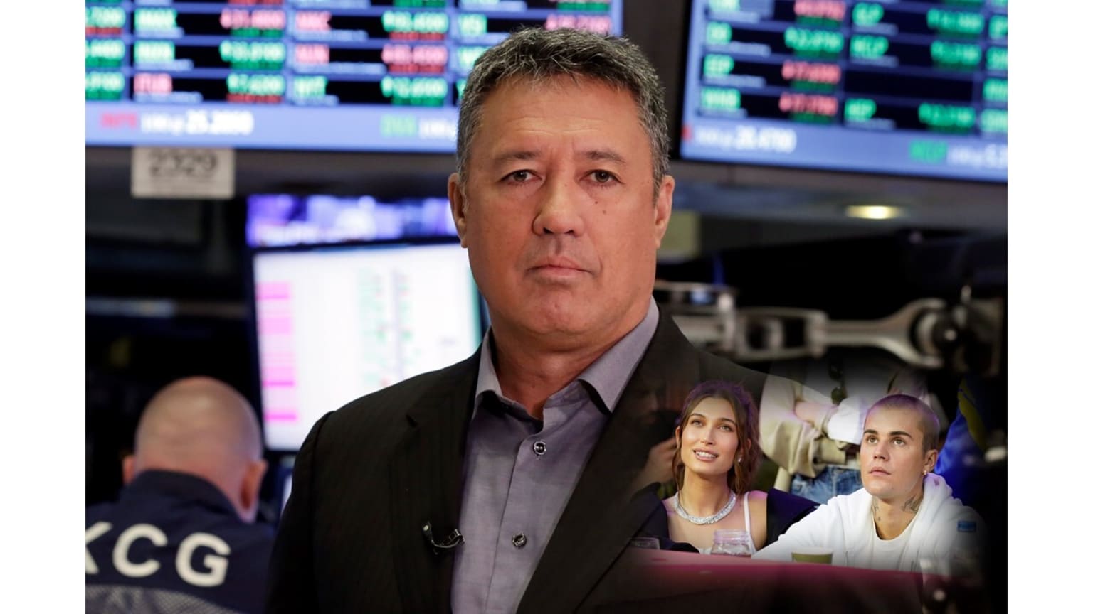 Ron Darling stands in a studio. Superimposed on the the lower right is an image of Justin Bieber