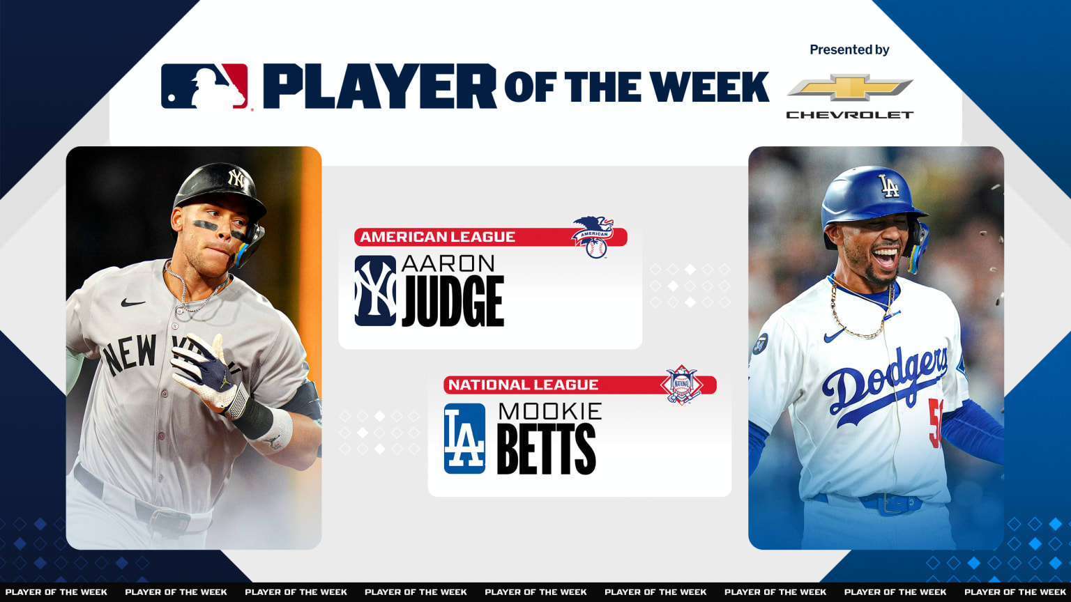 Aaron Judge was named the AL Player of the Week; Mookie Betts took NL honors