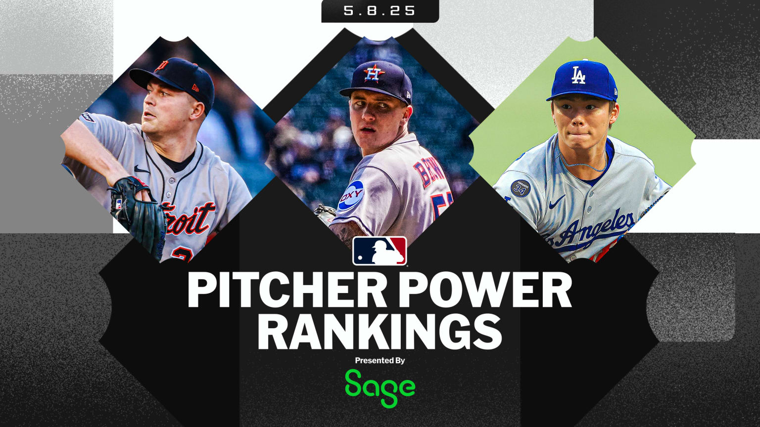 Images of Tarik Skubal, Hunter Brown and Yoshinobu Yamamoto in action