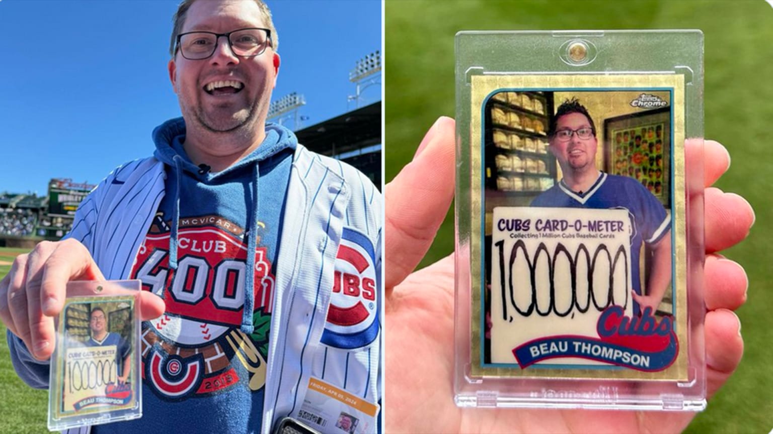 Beau Thompson shows off his custom Topps card