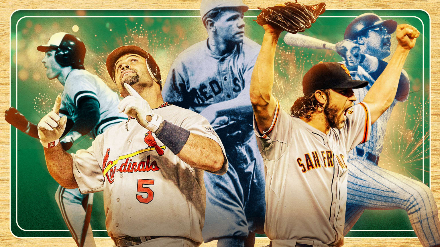 Paul Molitor, Albert Pujols, Babe Ruth, Madison Bumgarner and Reggie Jackson