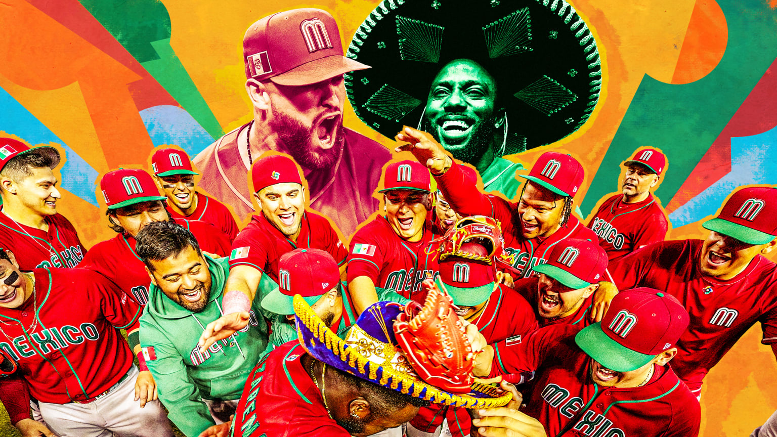 A photo illustration shows players from Team Mexico celebrating during the World Baseball Classic