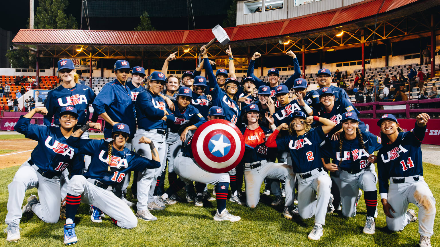 The U.S. women's baseball team poses in a group shot