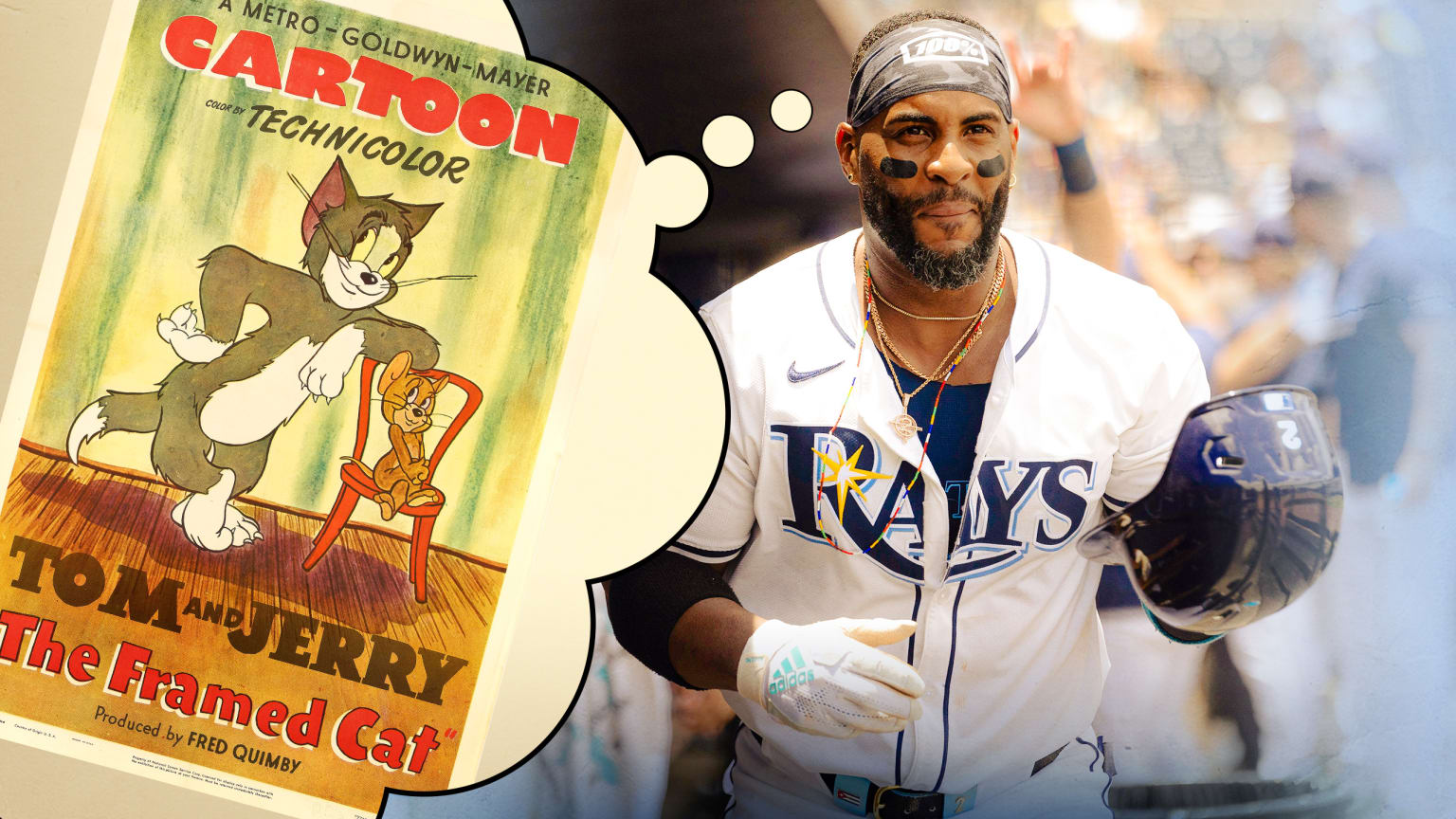 An image of a Tom and Jerry cartoon in a thought bubble coming from Yandy Díaz