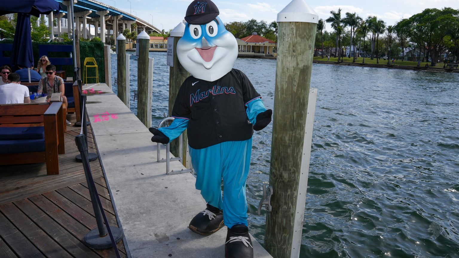 Miami Marlins mascot Billy the Marlin entertains the crowd opening