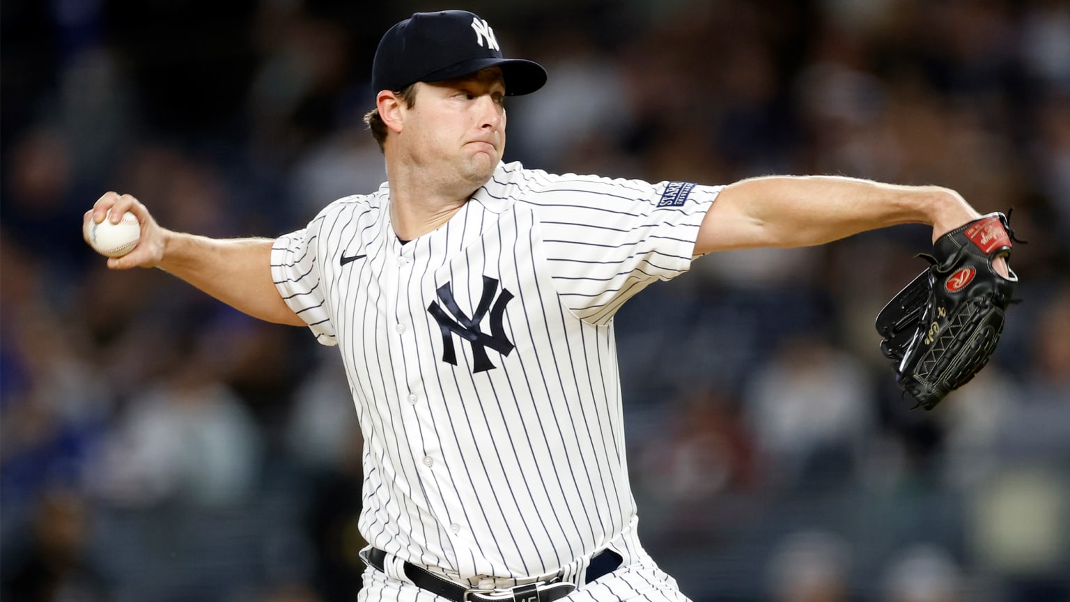 Gerrit Cole delivers a pitch against the Blue Jays