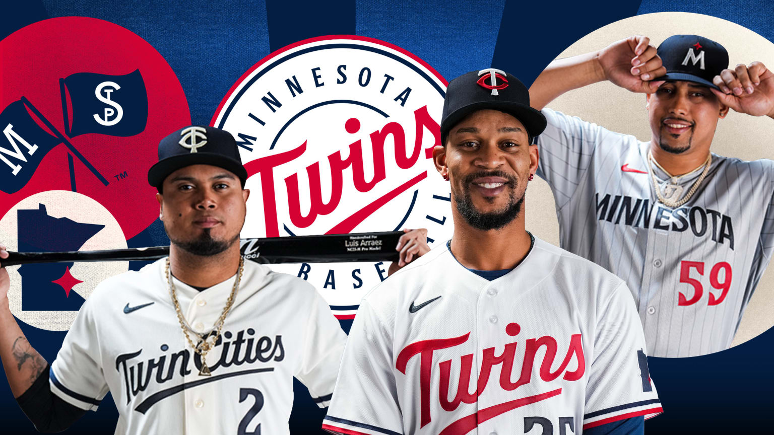 Twins players wearing the team's new uniforms