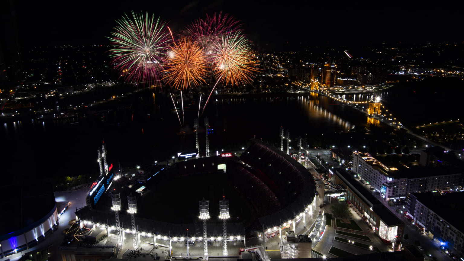 Cincinnati Reds City Connect drone and fireworks show 