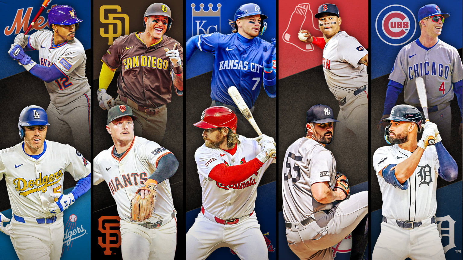 Images of 10 players with their team logos behind them to represent 5 series to watch this week