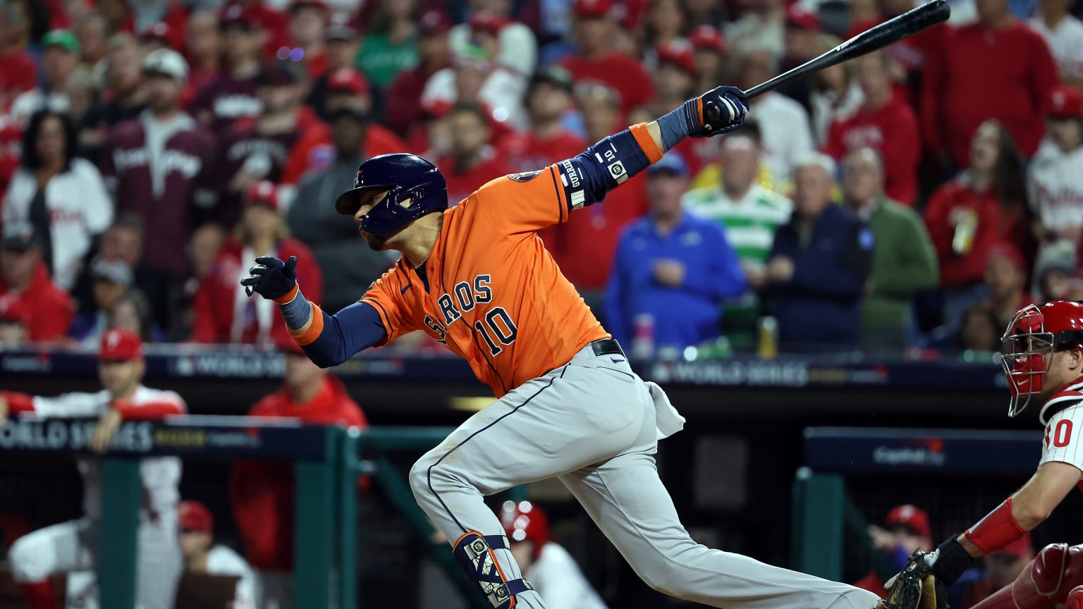 Yuli Gurriel of the Astros follows through on a base hit