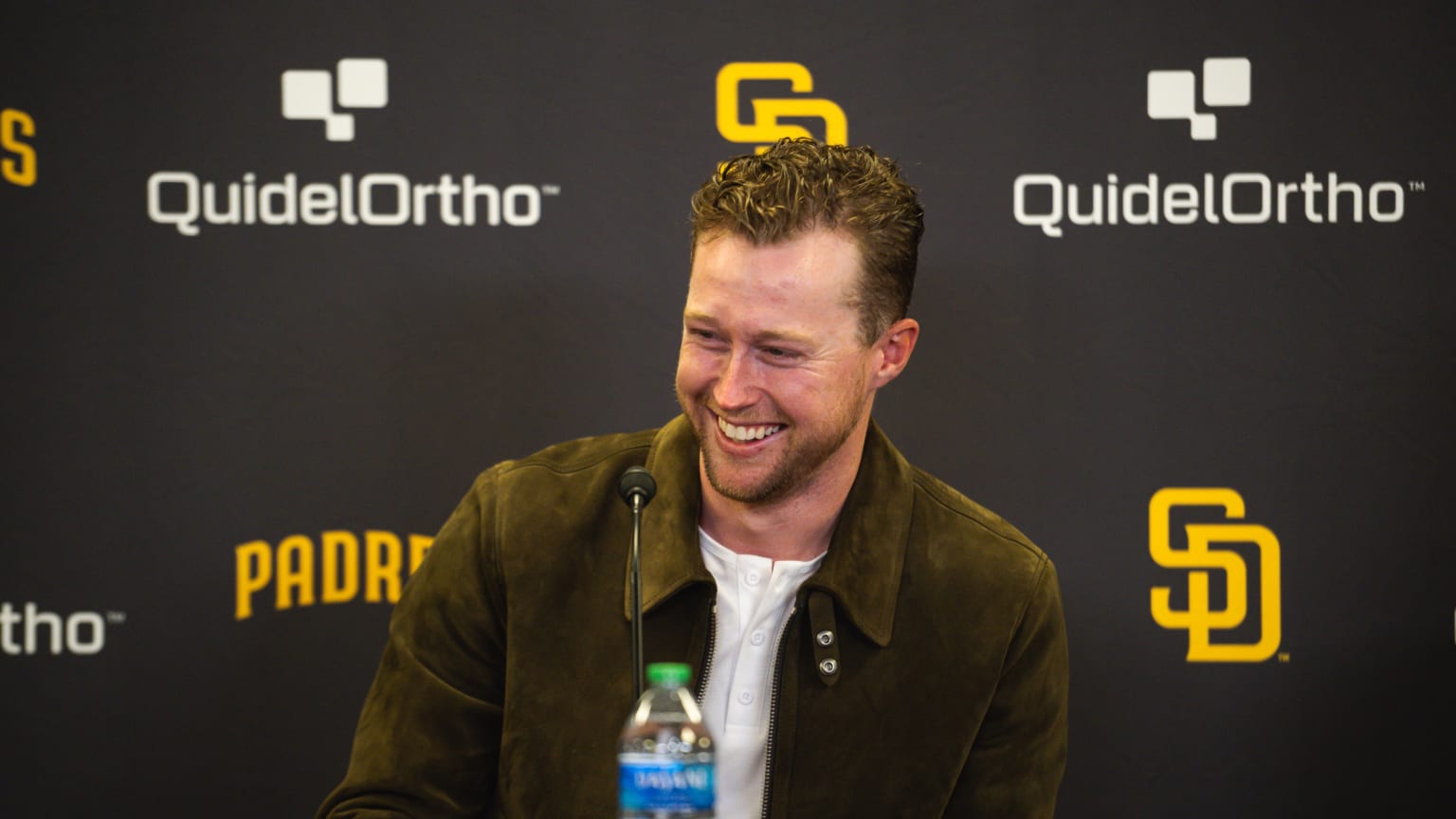 Jake Cronenworth smiles at a press conference