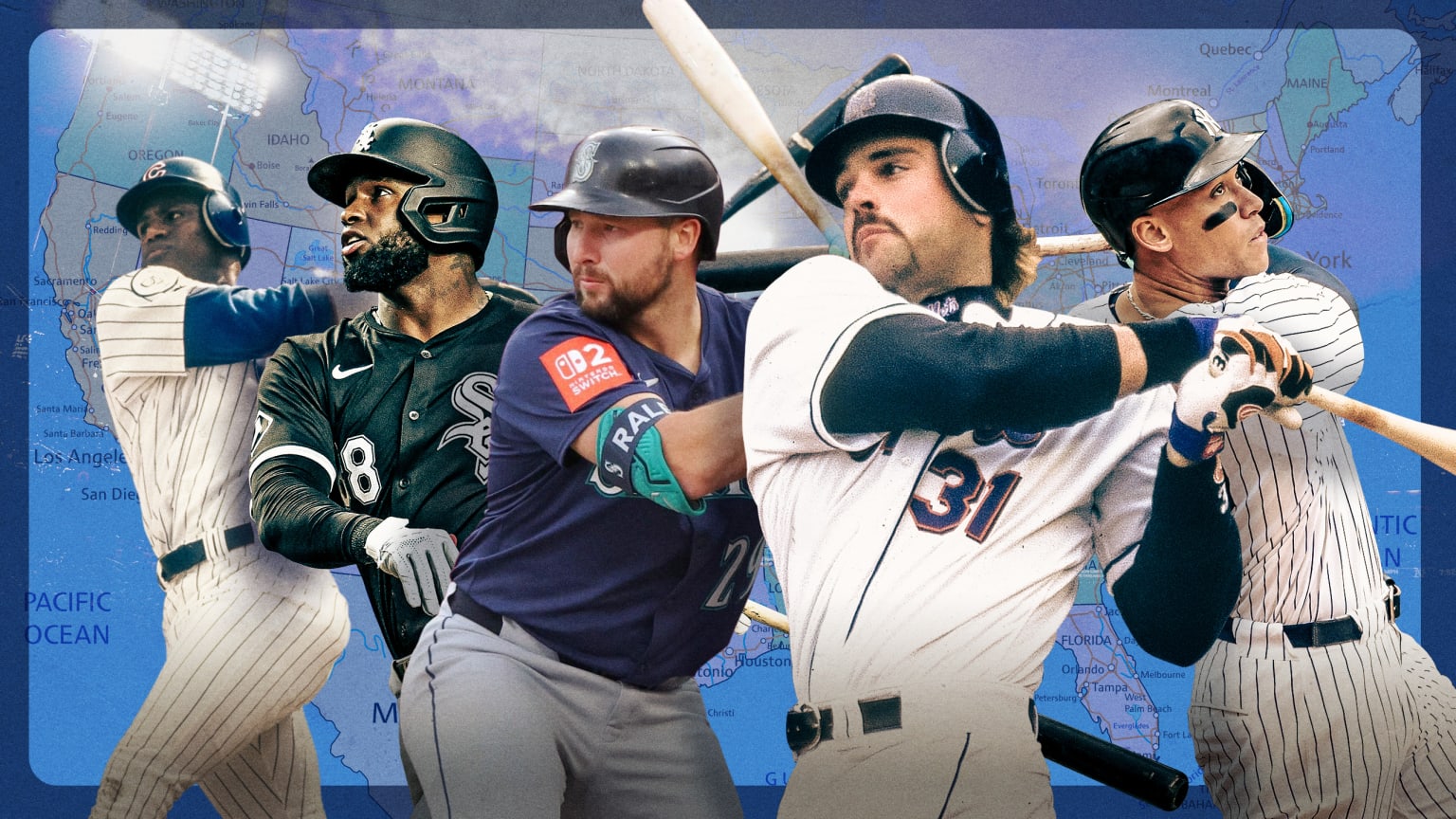 Sammy Sosa, Luis Robert Jr., Cal Raleigh, Mike Piazza and Aaron Judge