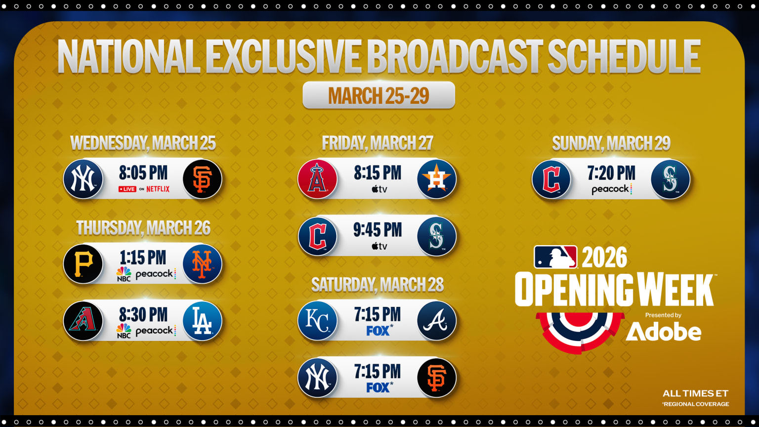 2026 Opening Week broadcast schedule