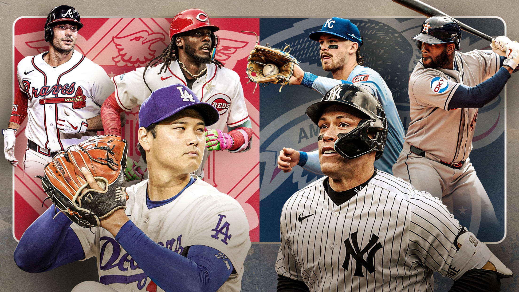 Matt Olson, Elly De La Cruz, Shohei Ohtani, Bobby Witt Jr., Aaron Judge and Yordan Alvarez