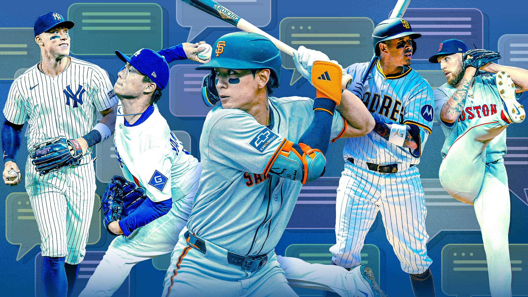 Aaron Judge, Yoshinobu Yamamoto, Jung Hoo Lee, Manny Machado and Garrett Crochet