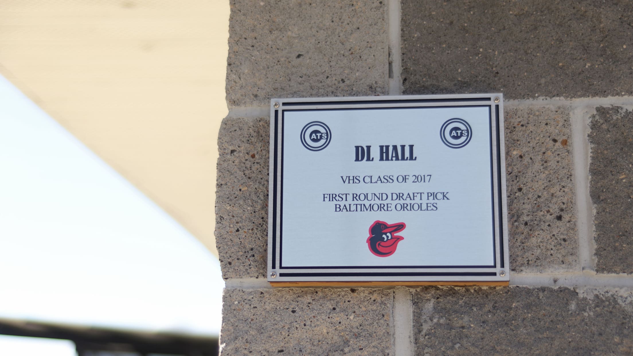 Hall's professional baseball plaque featured on the concession stand at the Valdosta Wildcat baseball stadium.