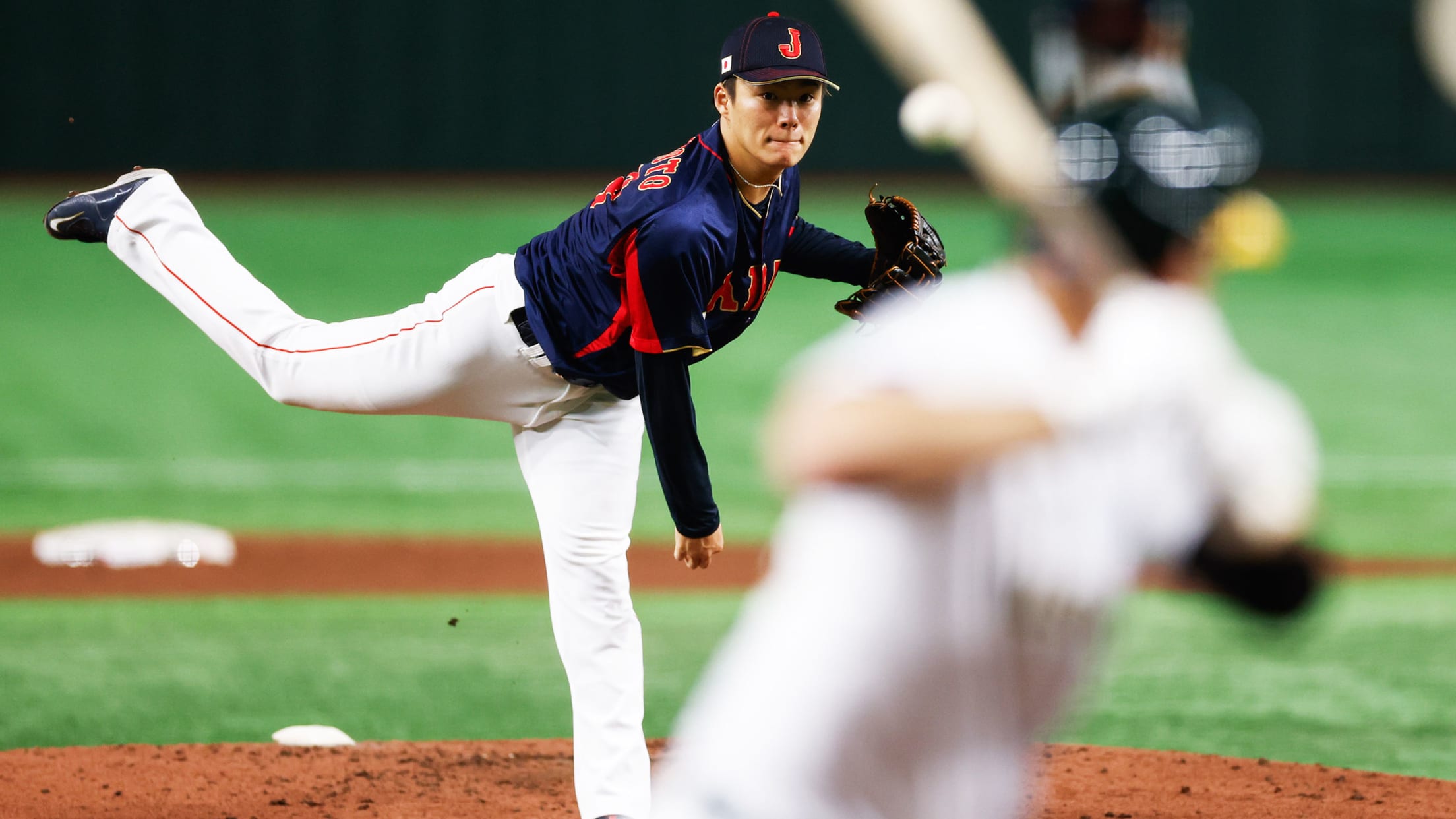 Yoshinobu Yamamoto pitching in the World Baseball Classic