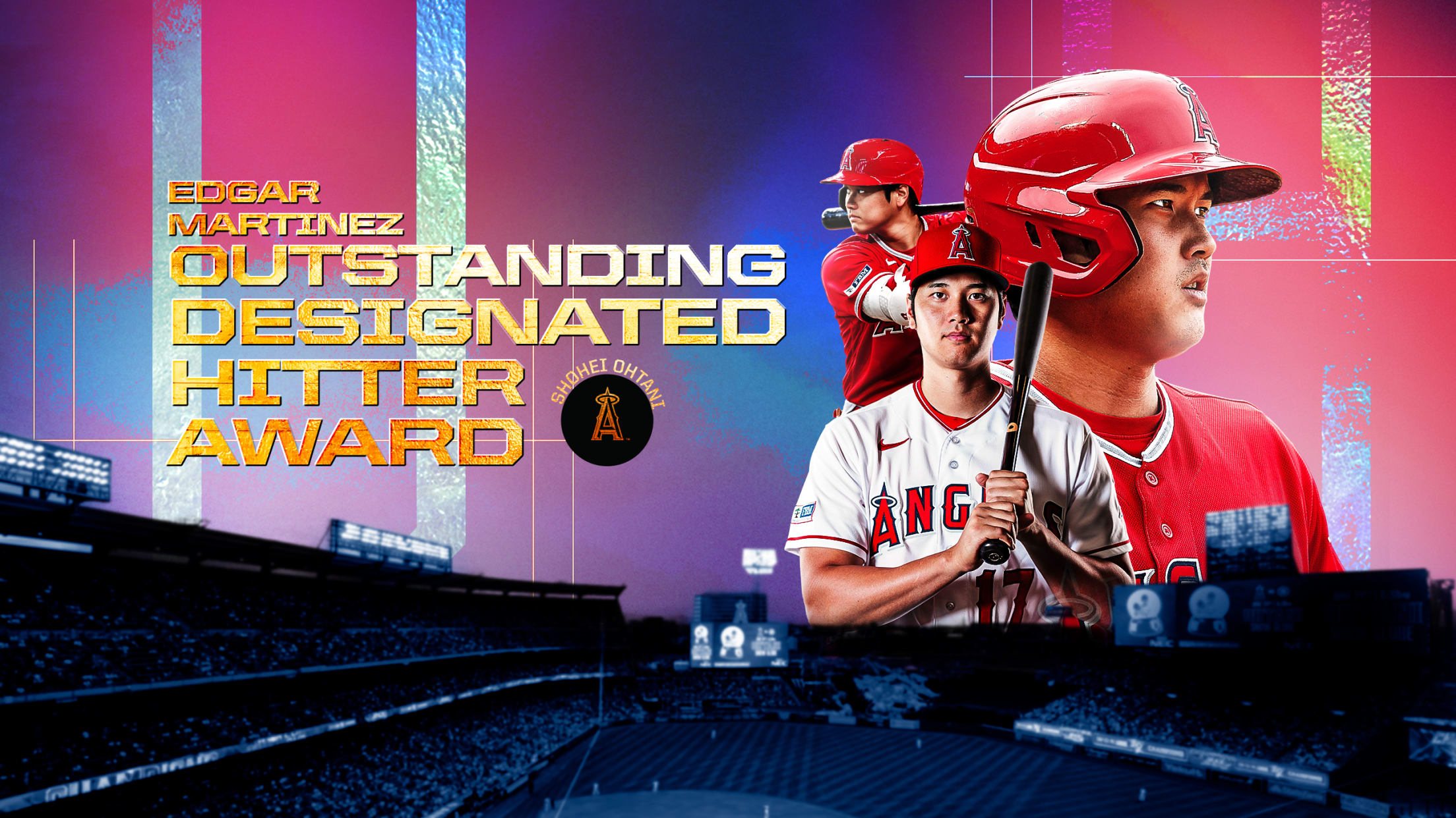 A photo illustration of Shohei Ohtani as the winner of the Edgar Martinez Outstanding DH Award