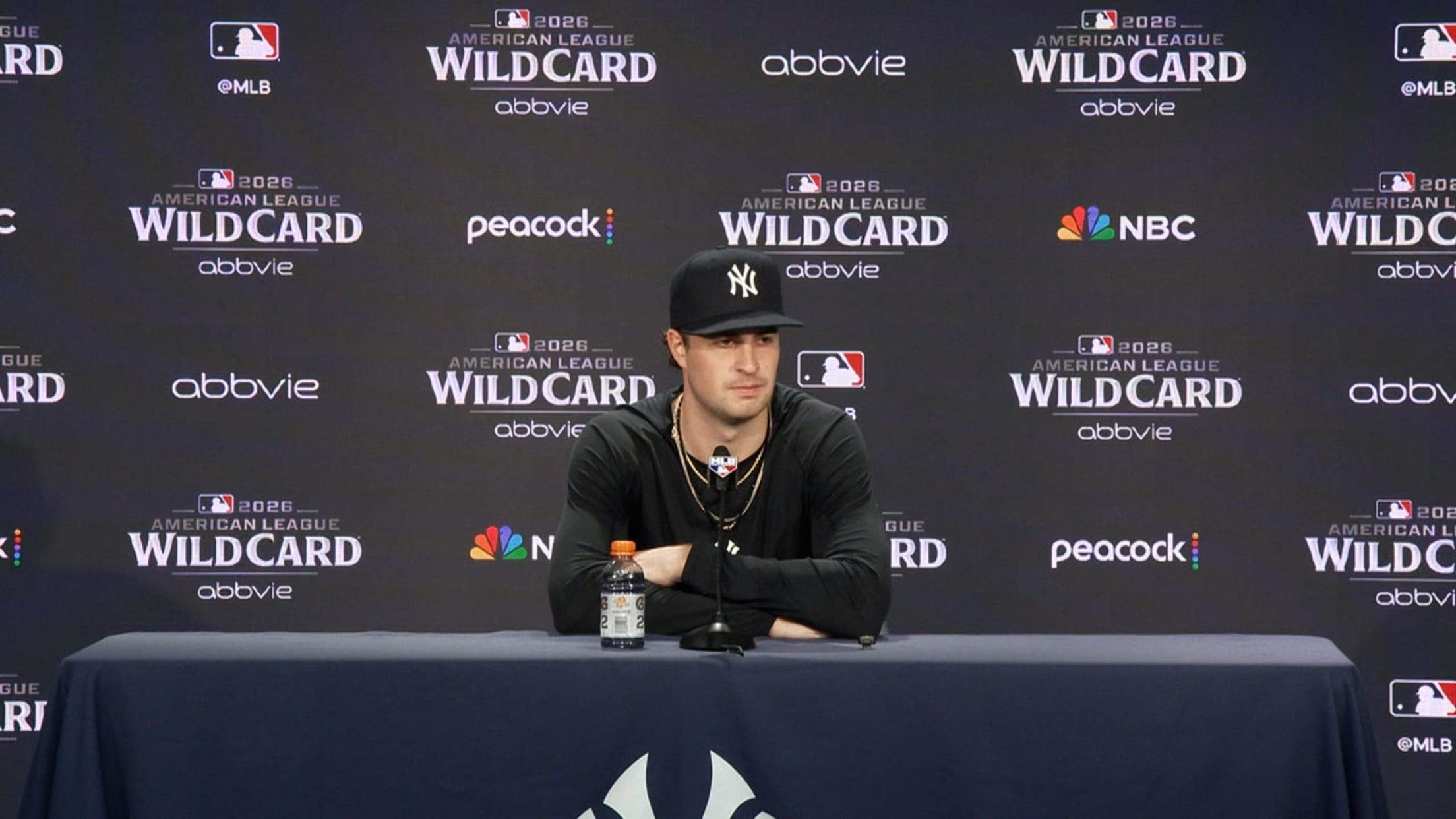 Cam Schlittler speaking before Game 1 of the 2026 Yankees Red Sox Wild Card Series