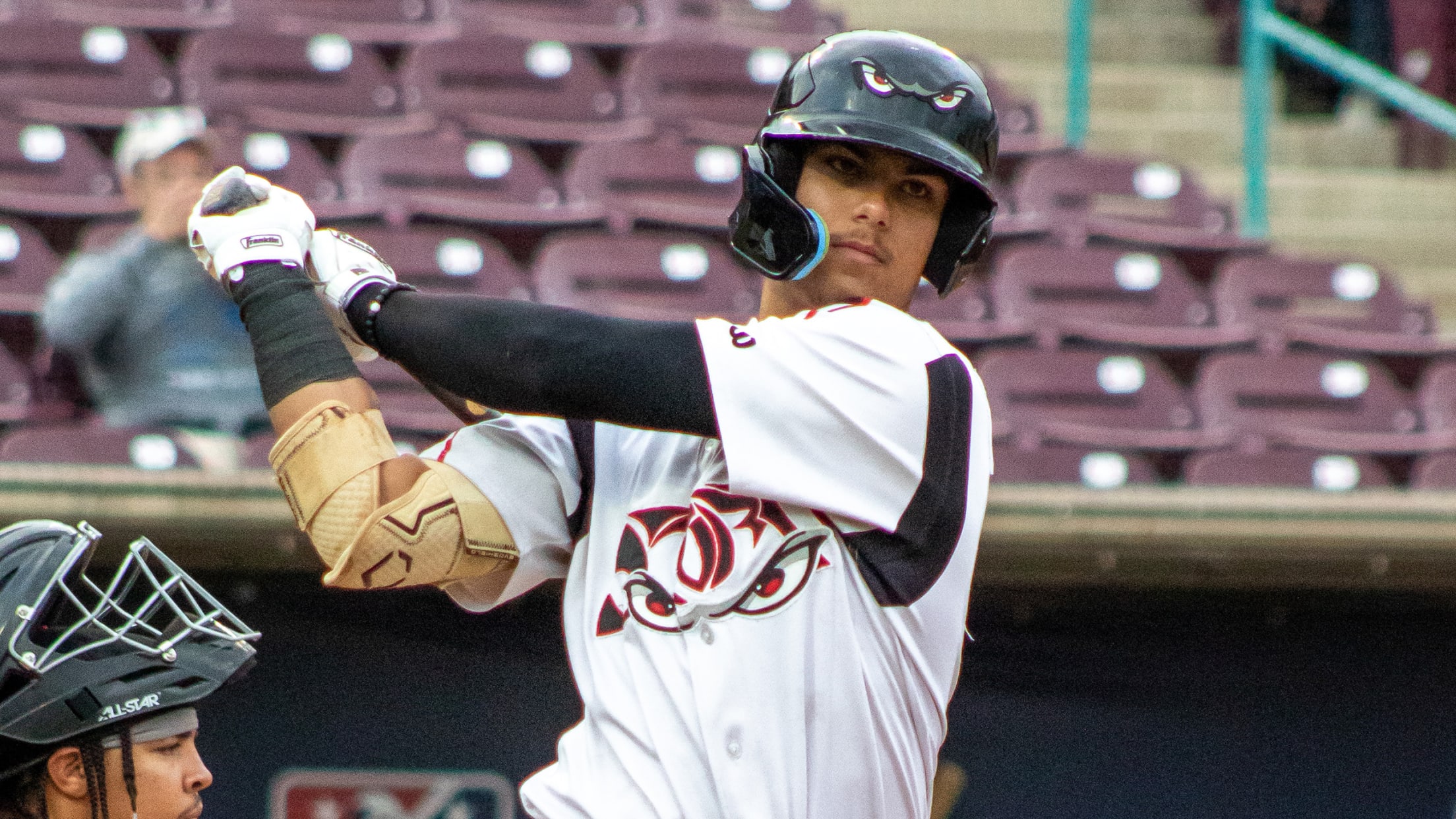 Ethan Salas takes a practice swing in the batter's box