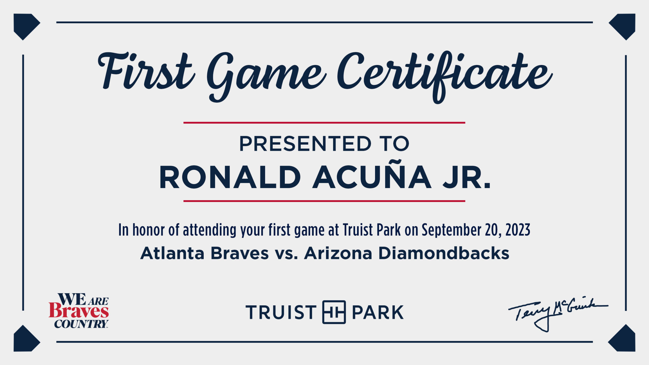 First Game Certificate Atlanta Braves First Game Certificate Atlanta Braves