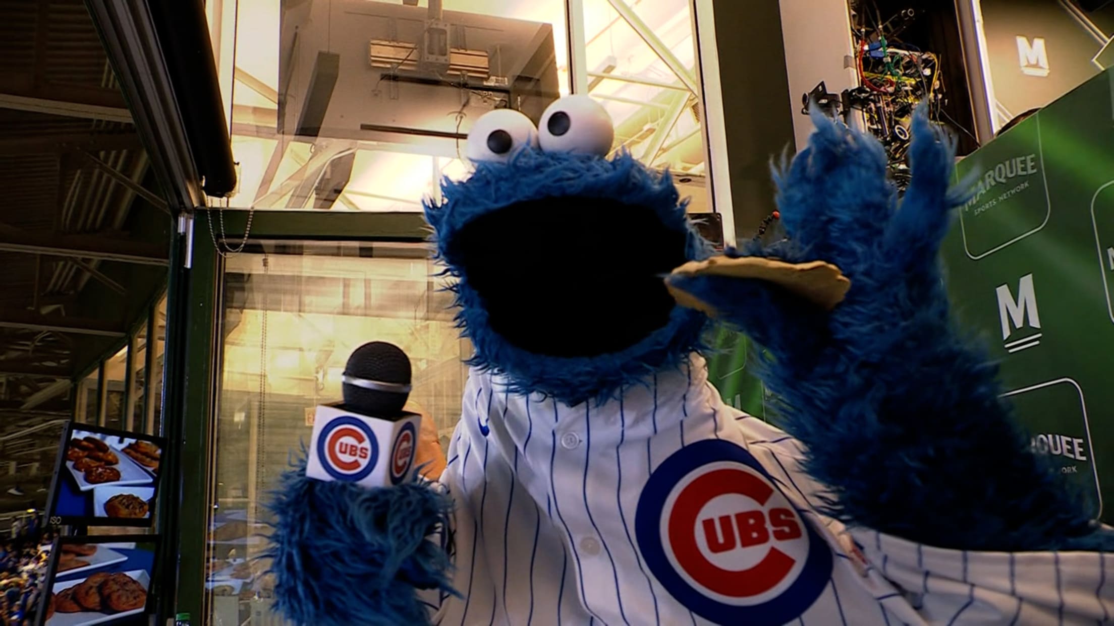 Cookie Monster in a Cubs jersey
