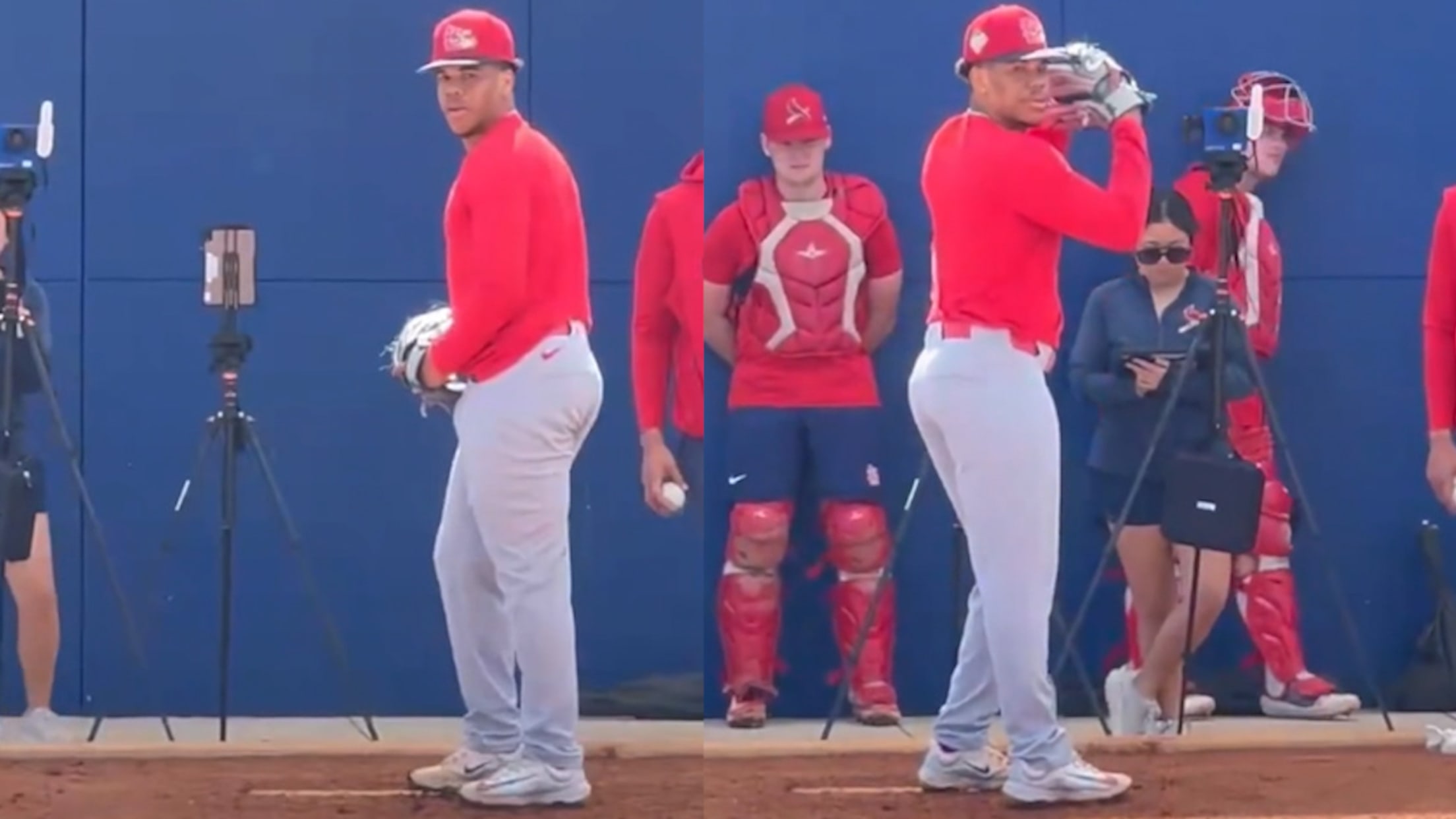 Jurrangelo Cijinte throws with both arms in bullpen