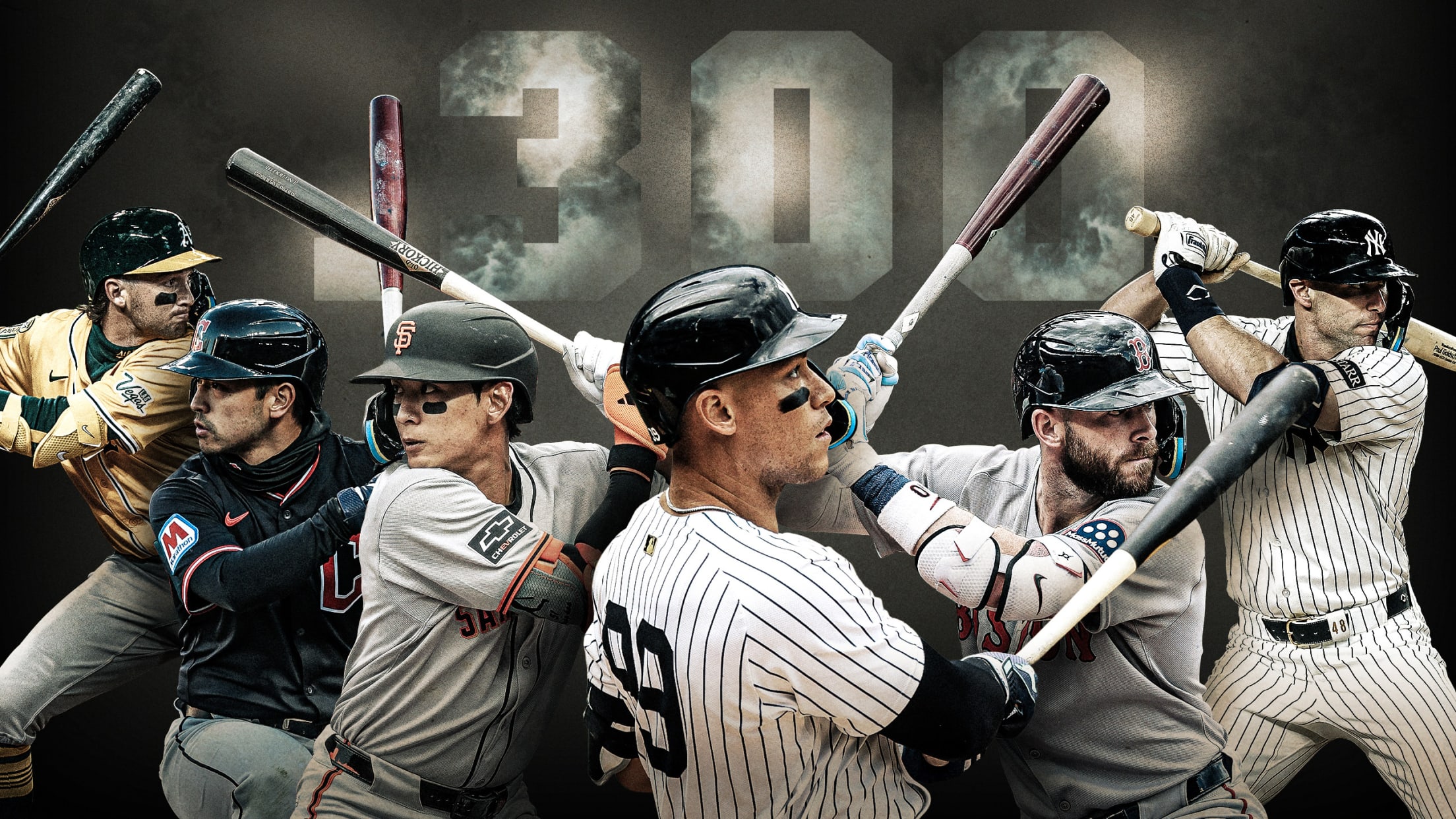 6 hitters lined up under the number .300 in a foggy haze